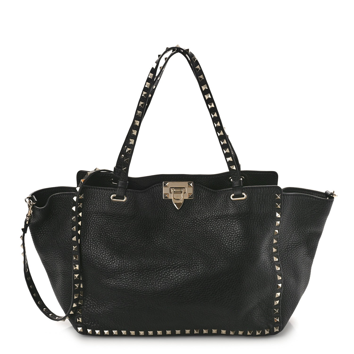 Valentino Garavani Pebbled Calfskin Medium Rockstud Tote Black 1 of 8
