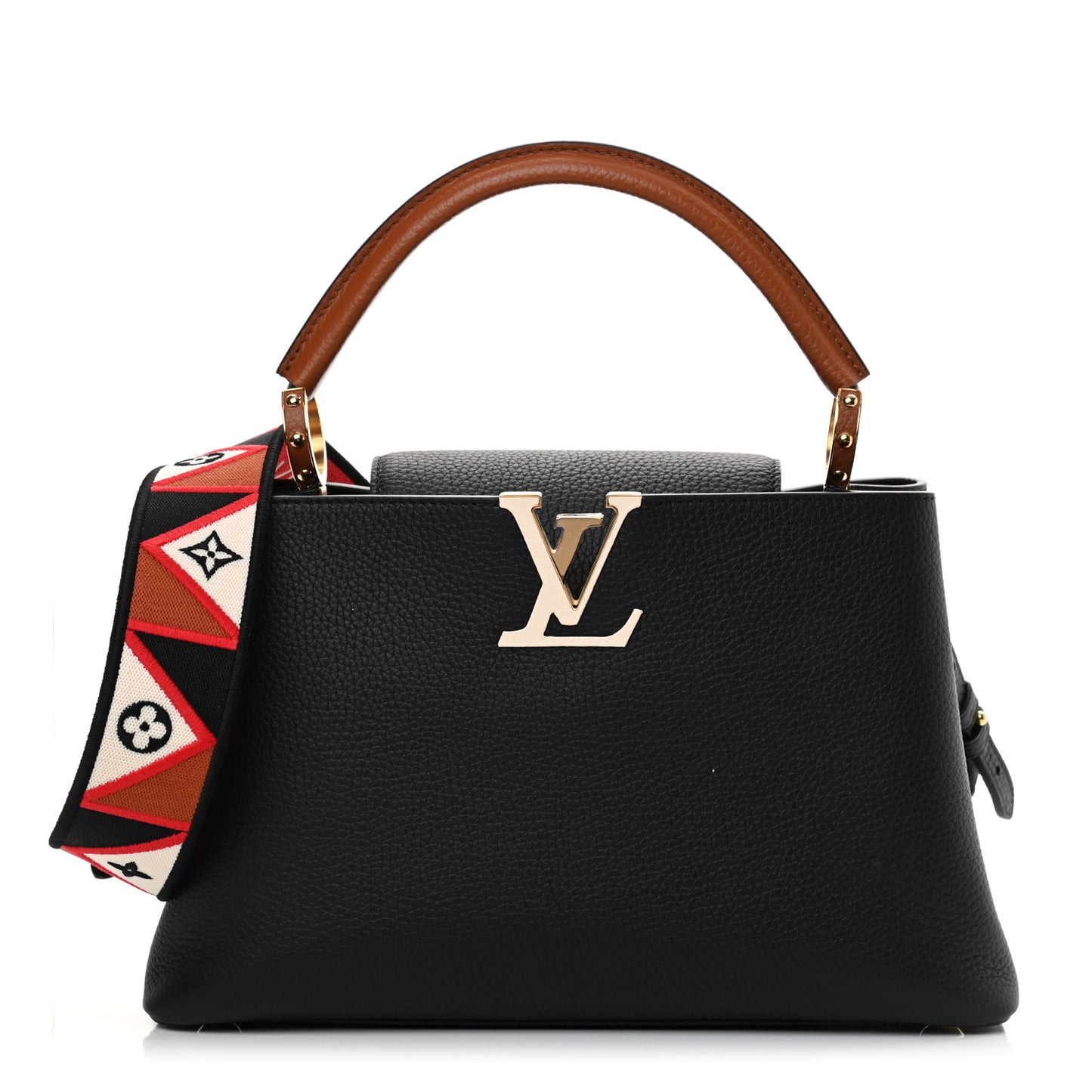 Taurillon Embroidered Strap Capucines MM Black