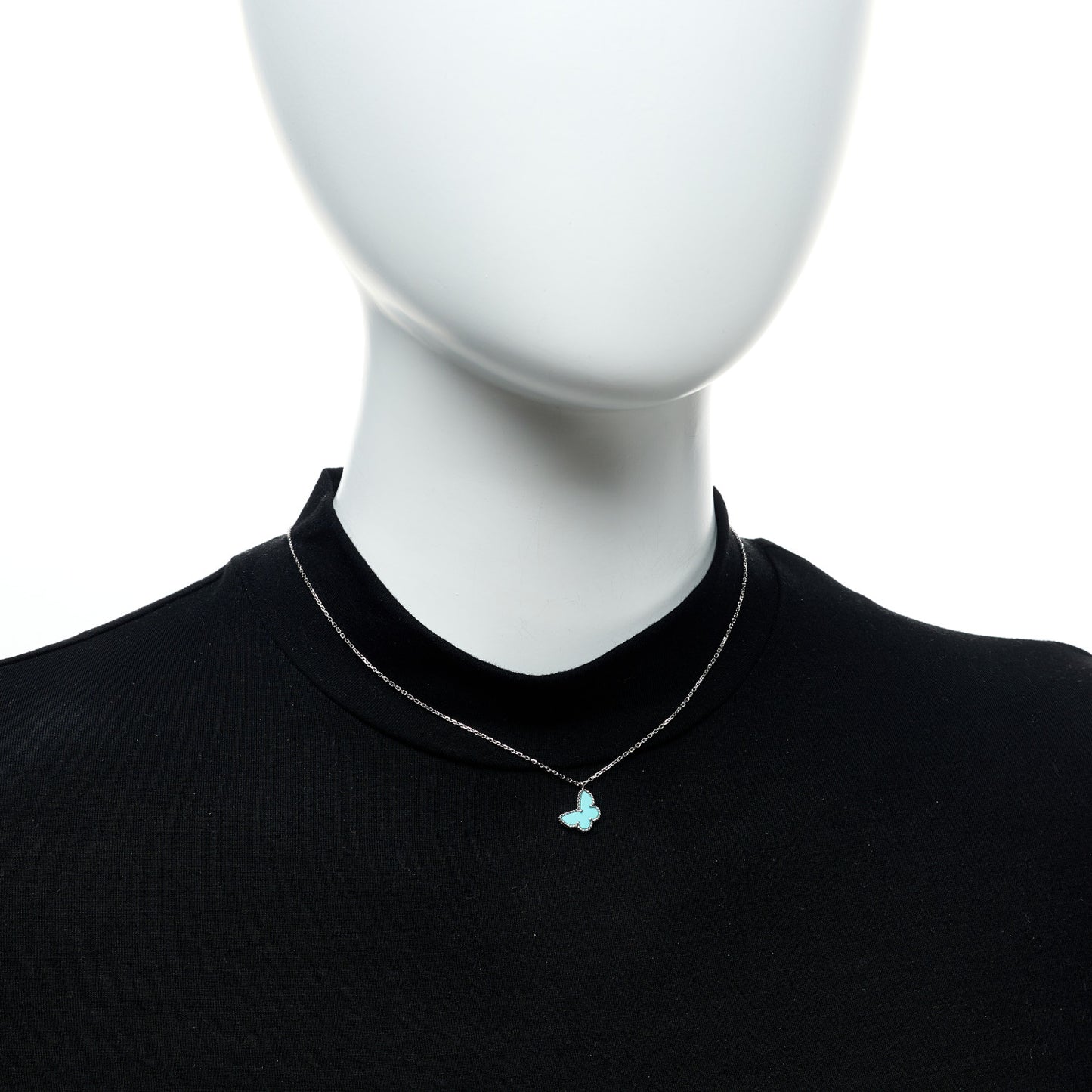 18K White Gold Turquoise Sweet Alhambra Butterfly Pendant Necklace