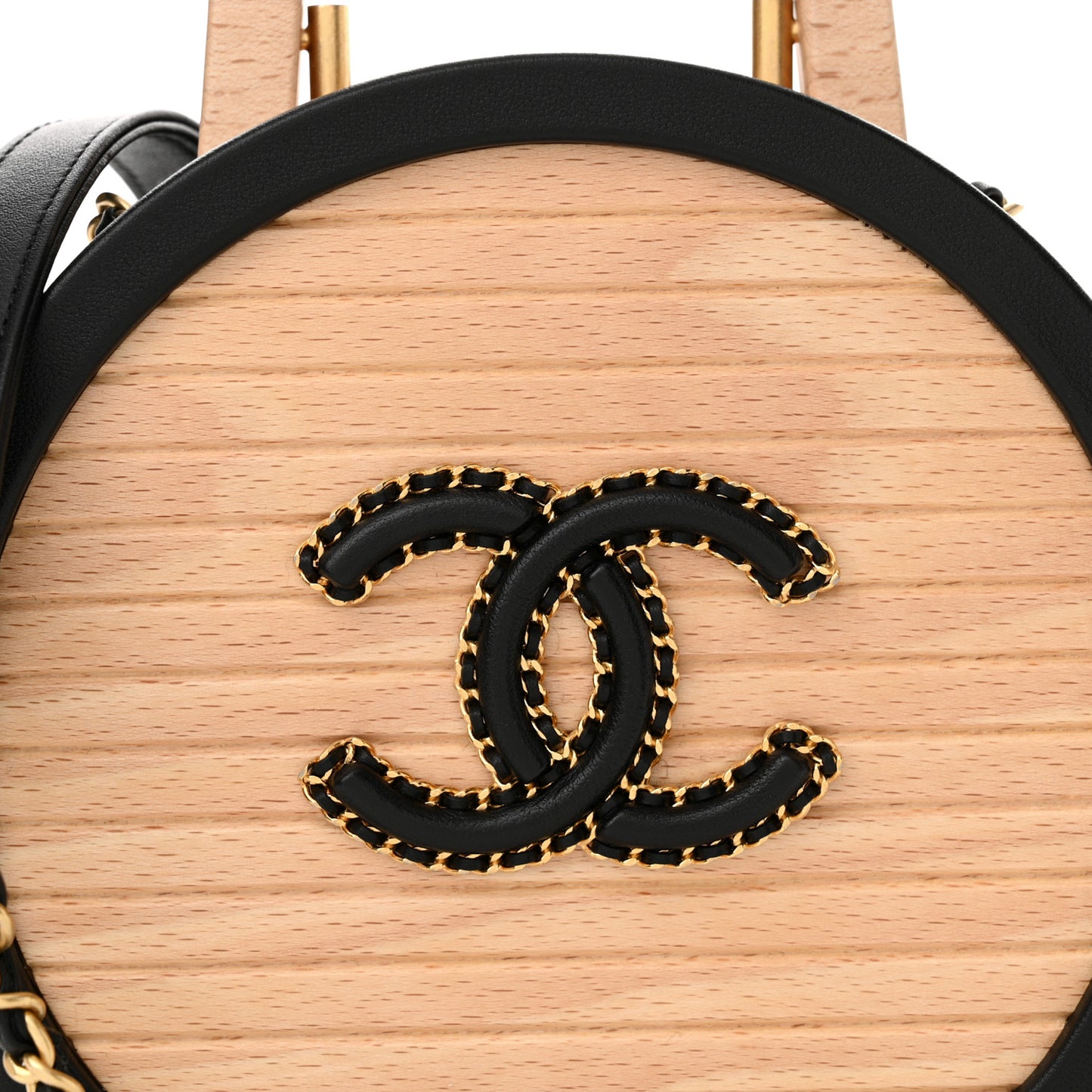 Beech Wood Lambskin Round CC Vanity Case Black