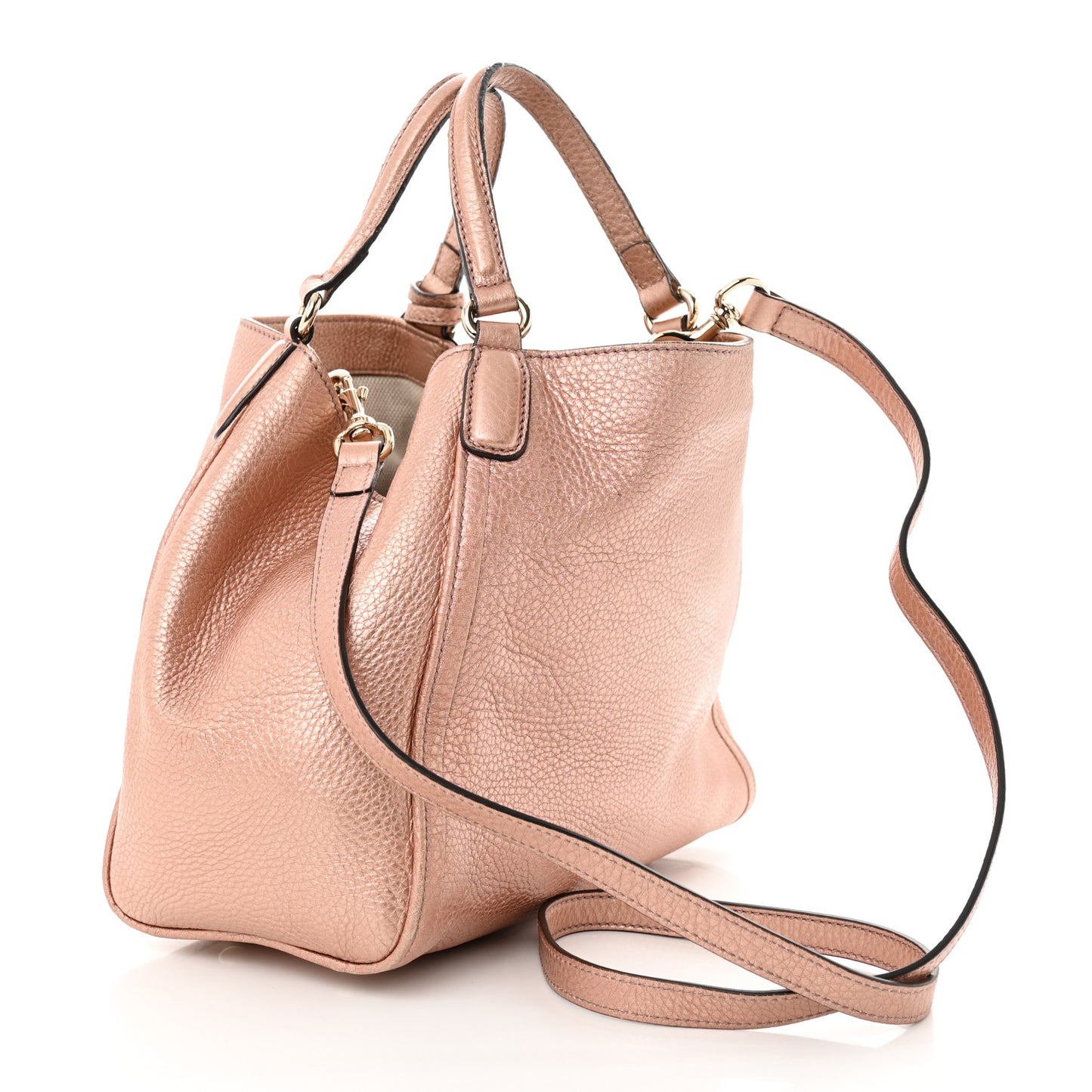 Metallic Pebbled Calfskin Small Soho Shoulder Bag Pink