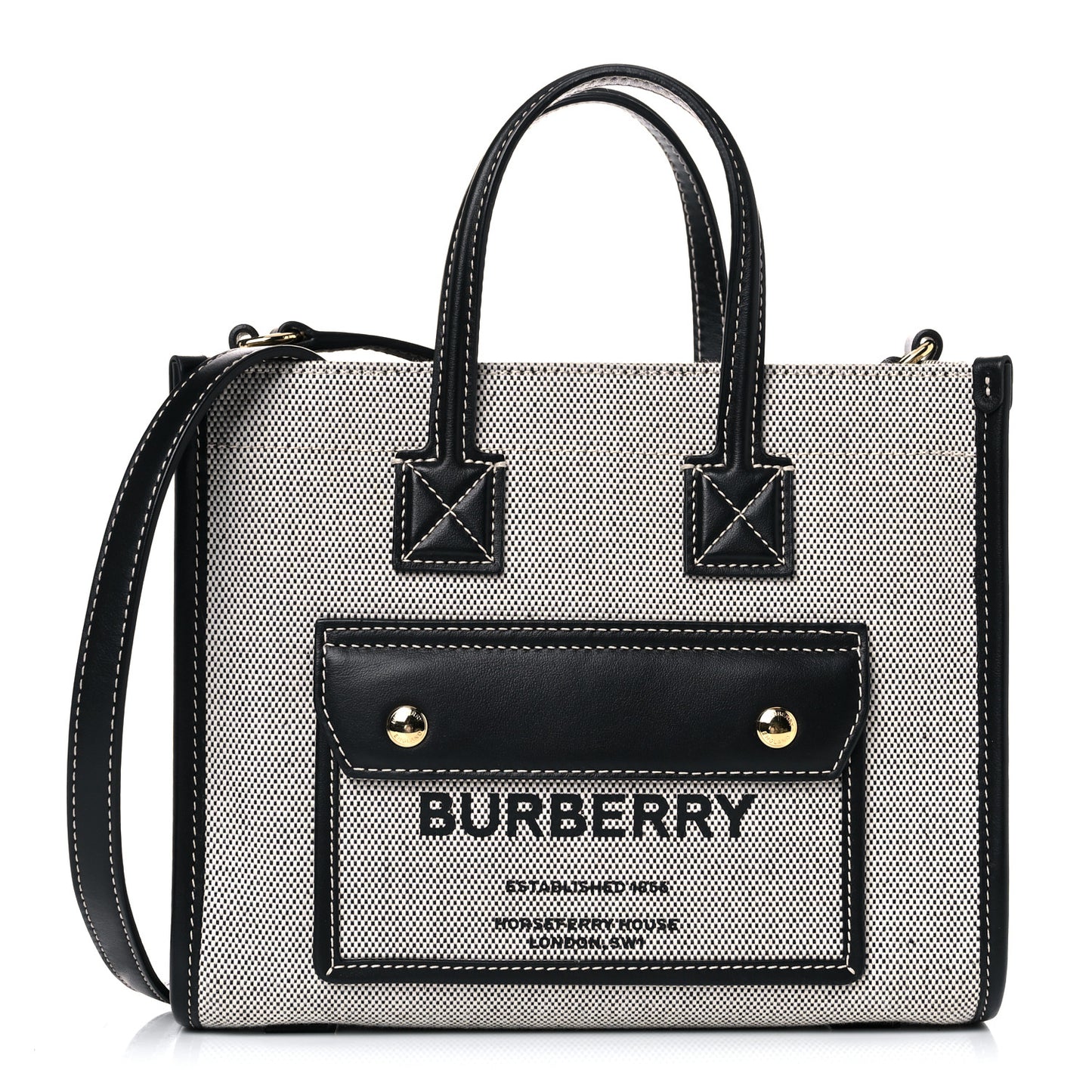 Canvas Smooth Calfskin Mini Two Tone Freya Tote Black