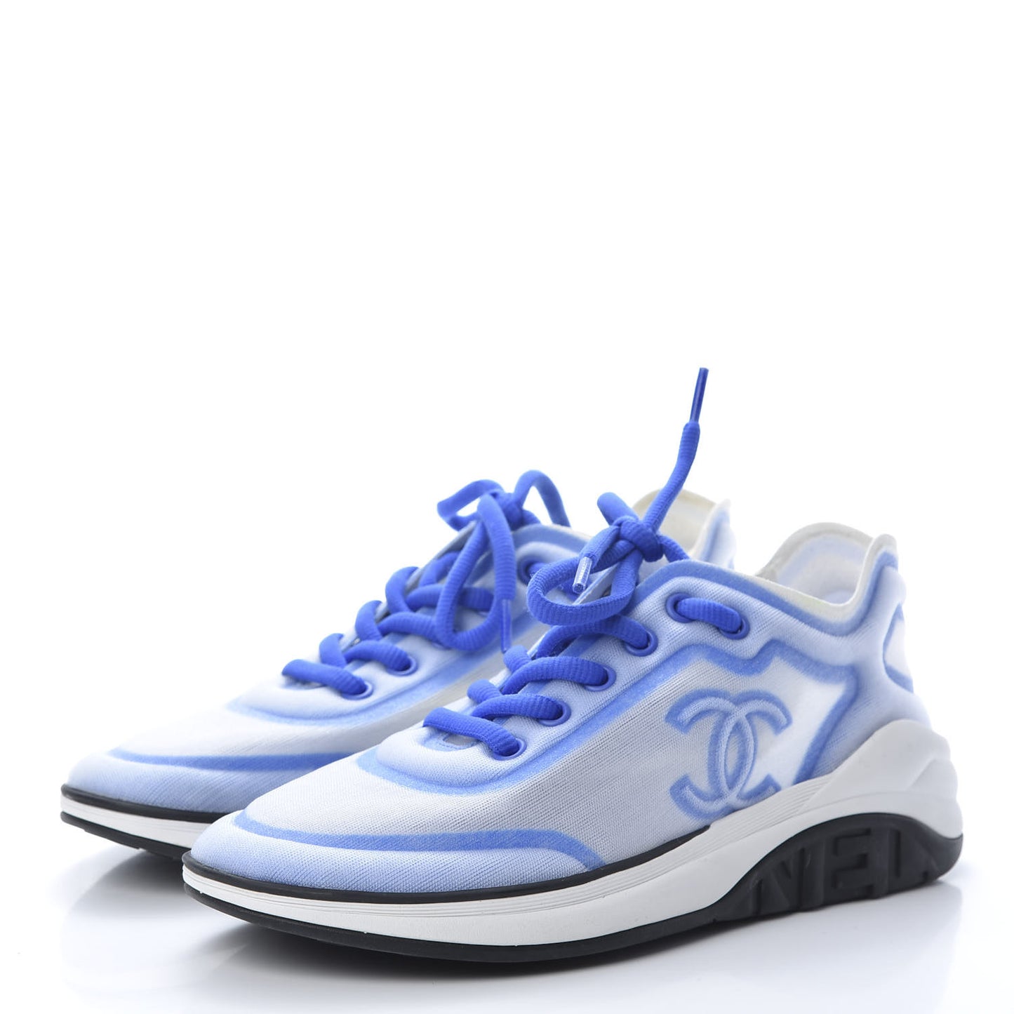 Calfskin Mesh Lyrca Womens Logo Sneakers 36.5 White Blue