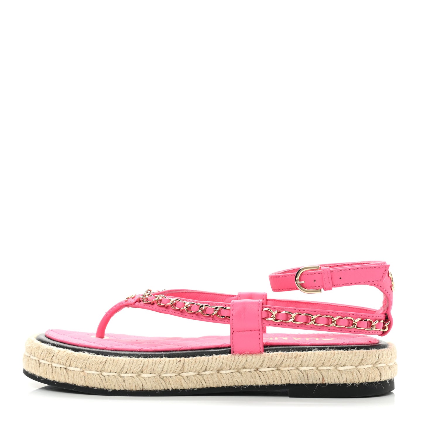 Lambskin Chain CC Thong Espadrille Sandals 36 Pink