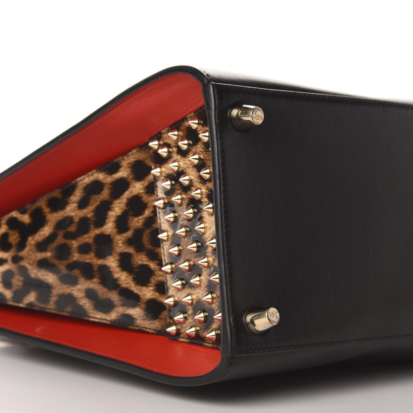 Calfskin Patent Leopard Spiked Large Paloma Black
