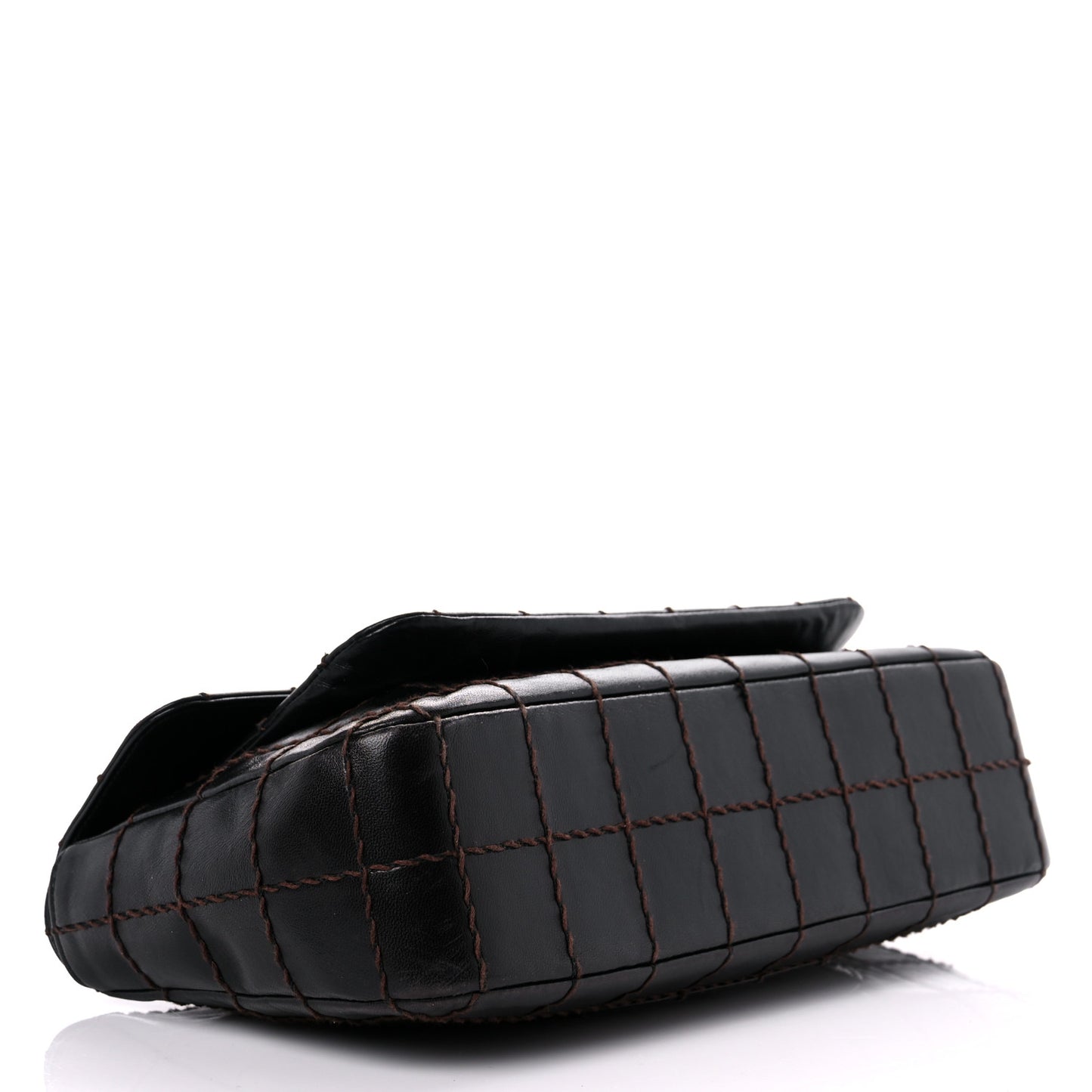 Lambskin Stitched Chocolate Bar Single Flap Brown