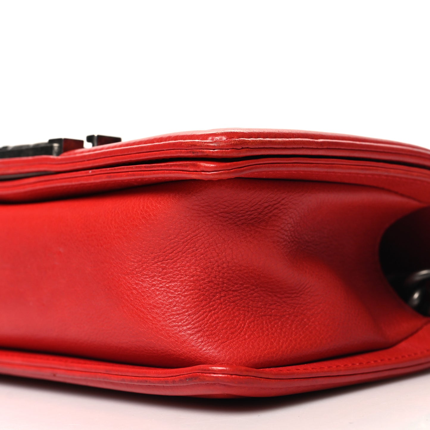Calfskin Double Stitch Small Boy Flap Red