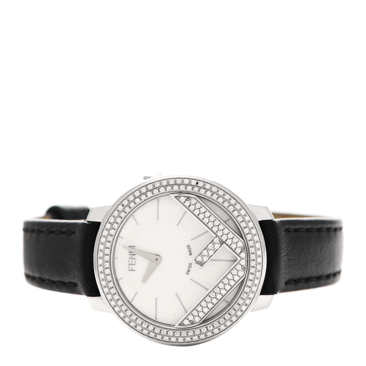 Fendi Stainless Steel Calfskin Diamond Pave Bezel 28mm Fendi Run Away Quartz Watch 2 of 6