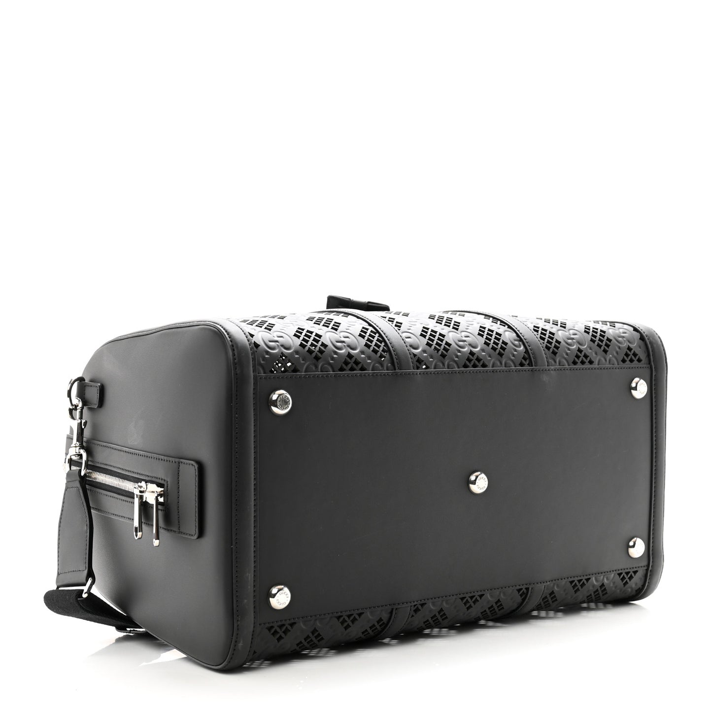 Calfskin Cut Out GG Embossed Medium Duffle Bag Black