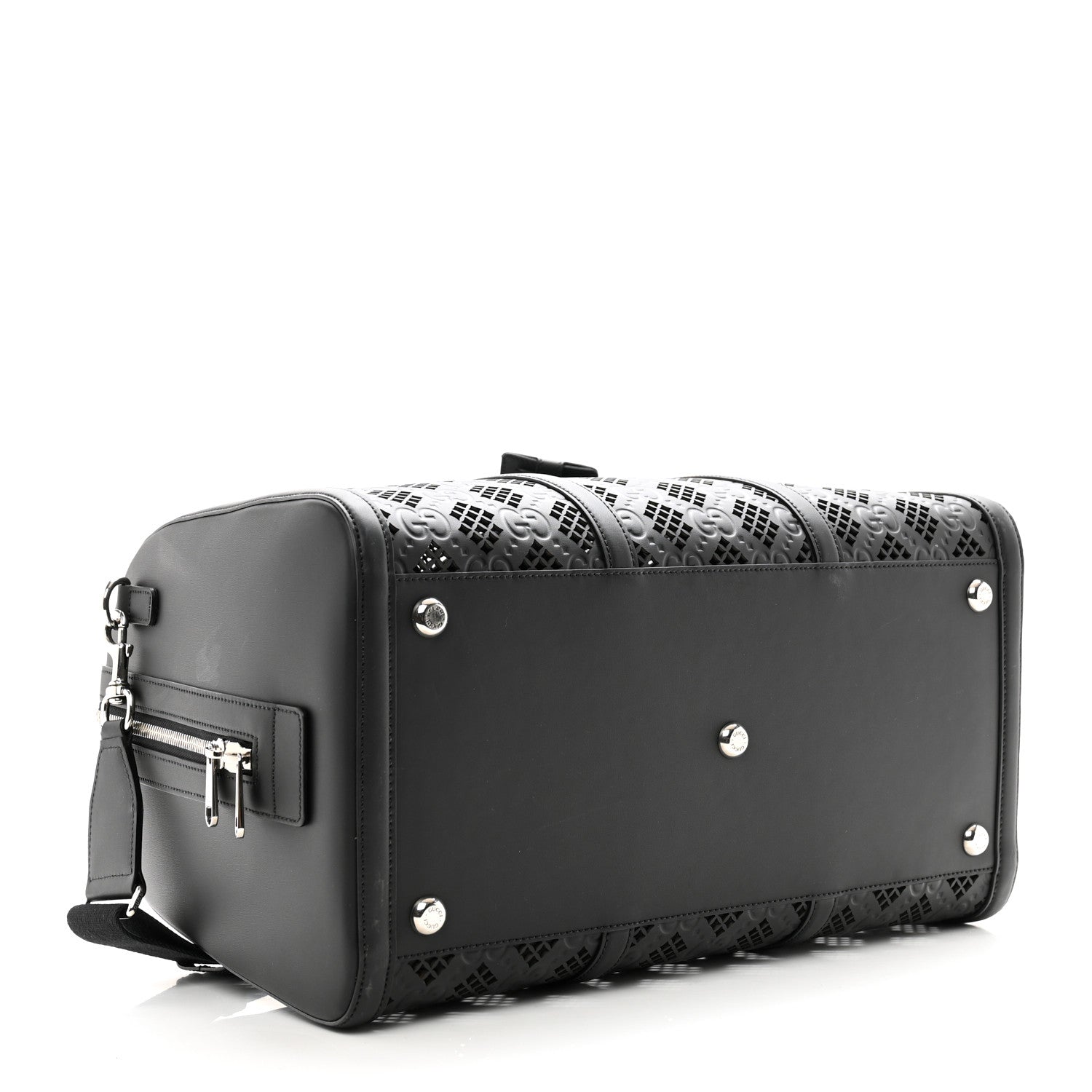 Gucci Calfskin Cut Out GG Embossed Medium Duffle Bag Black 3 of 8