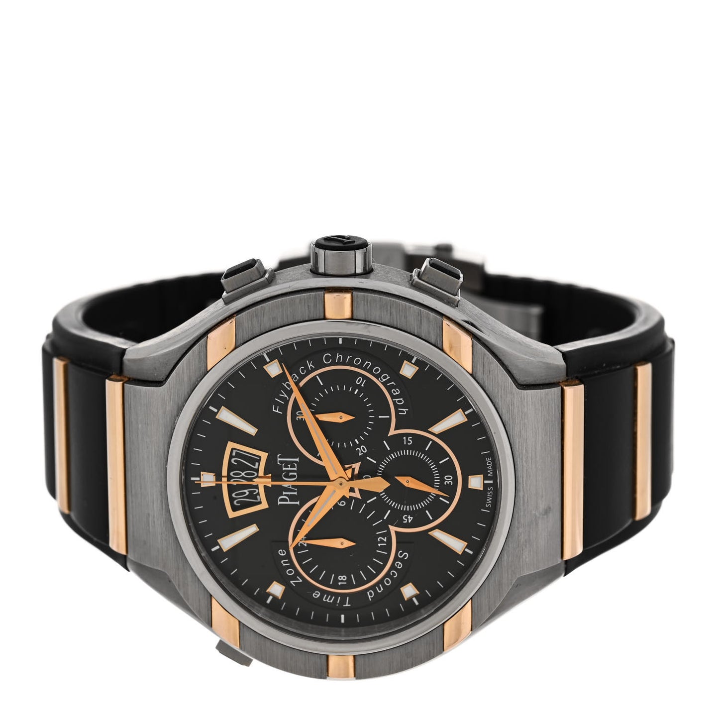 18K Rose Gold Titanium Rubber 45mm Polo FortyFive Flyback Chronograph Automatic Watch Black