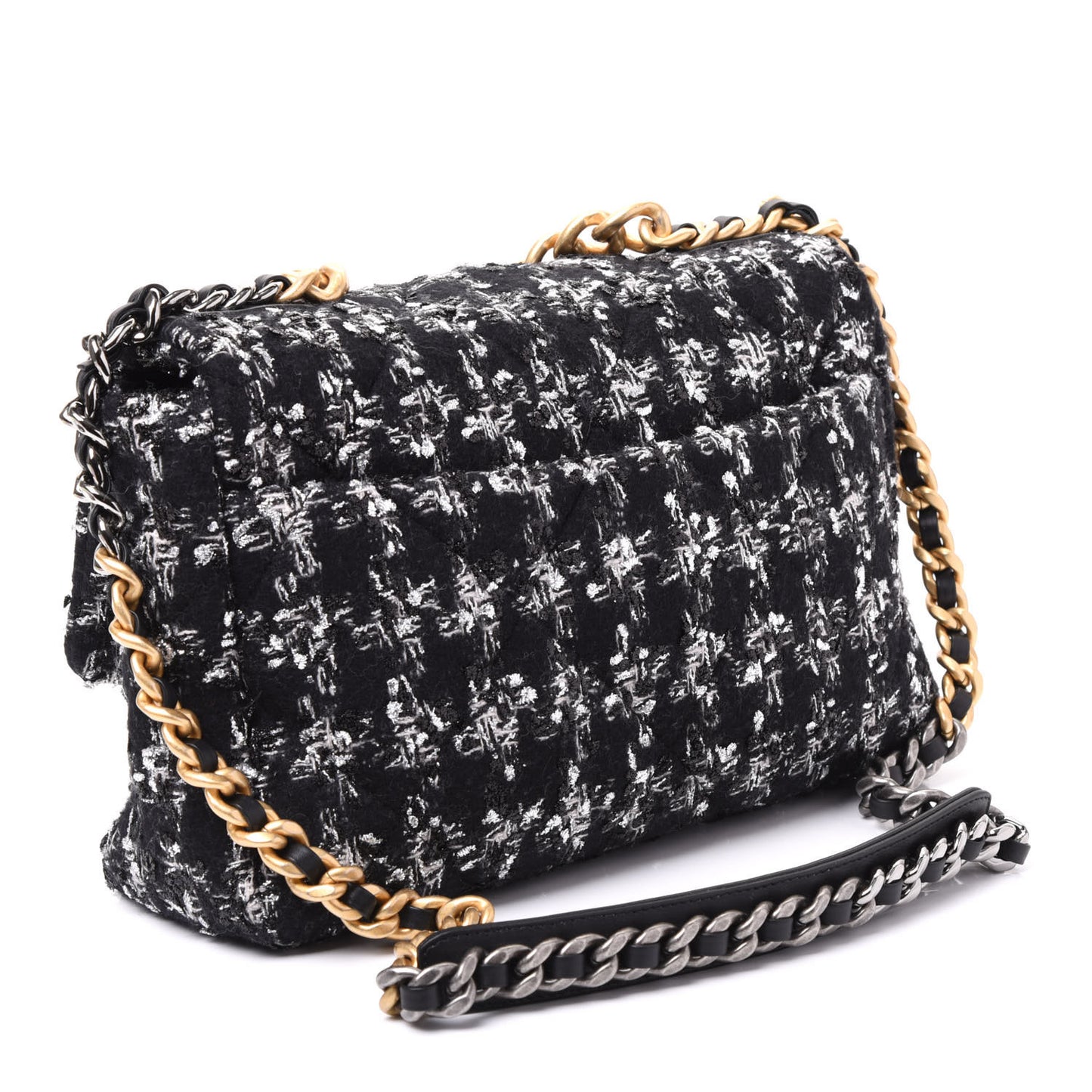Tweed Quilted Large 19 Flap Black Ecru White