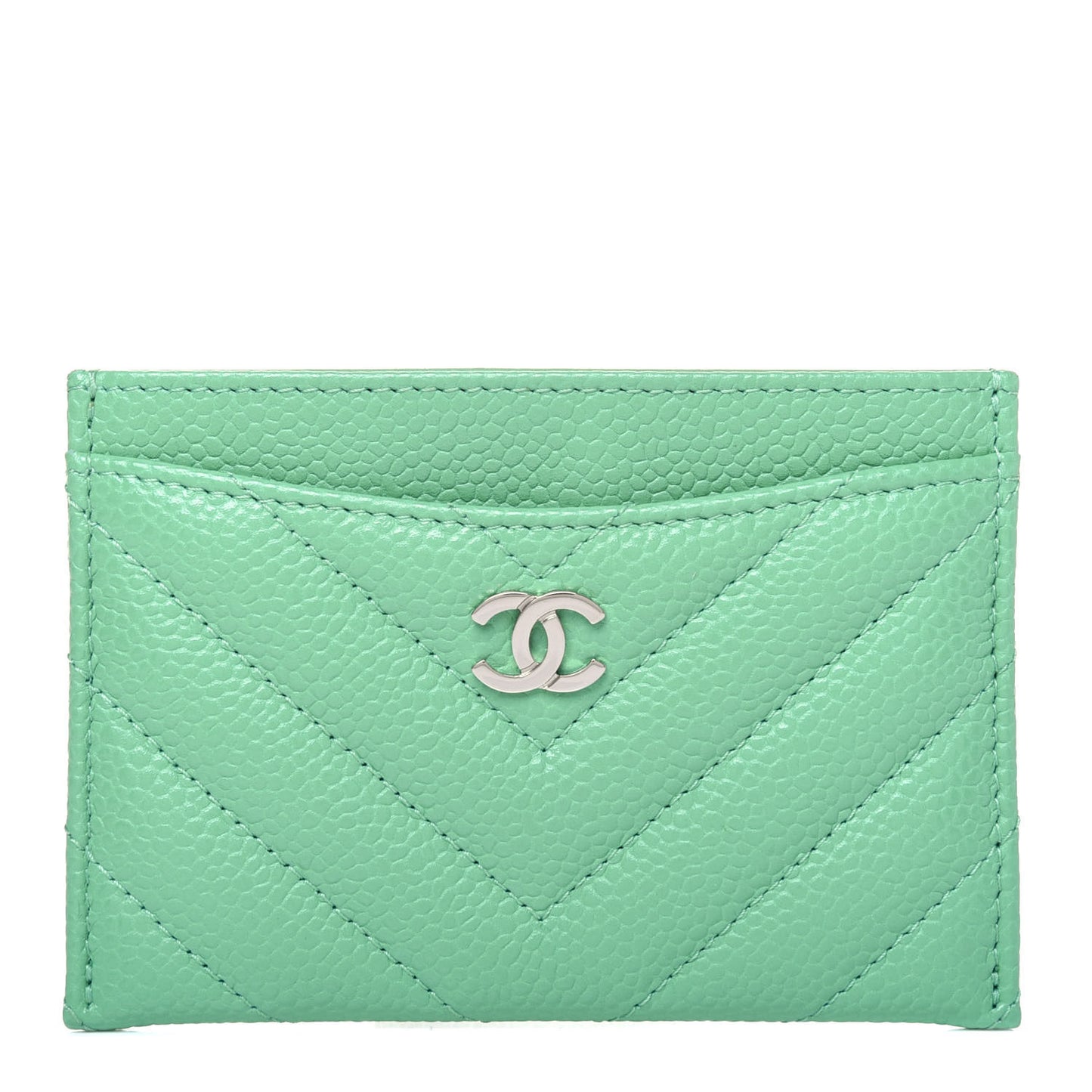 Caviar Chevron Quilted Card Holder Light Green