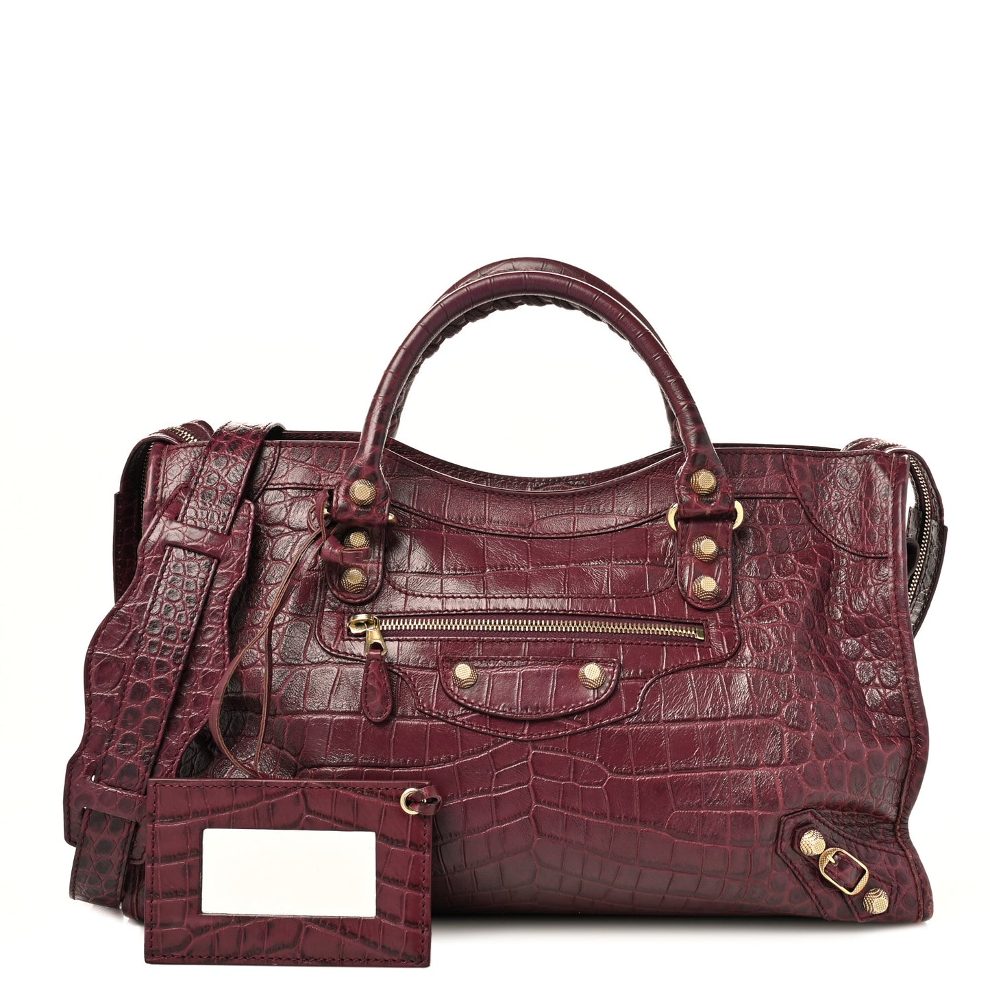 Calfskin Crocodile Embossed Giant 12 Gold Hardware City Violet Prune