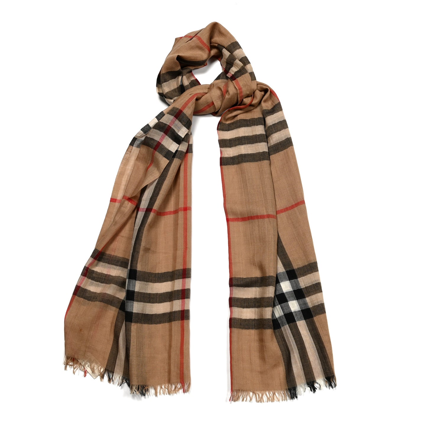Wool Silk Gauze Giant Check Lightweight Scarf Archive Beige