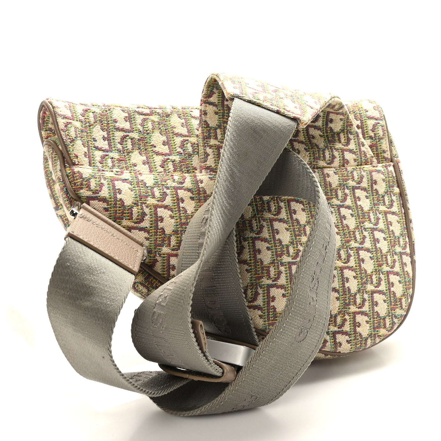 Christian Dior Jacquard Oblique Mens Saddle Bag Beige Multicolor 3 of 8