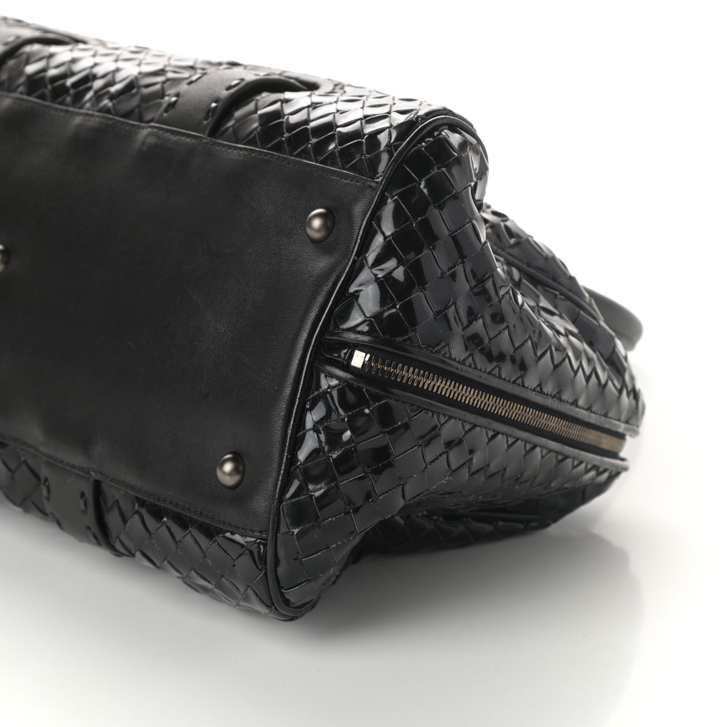 Patent Nappa Intrecciato Accordion Satchel Black