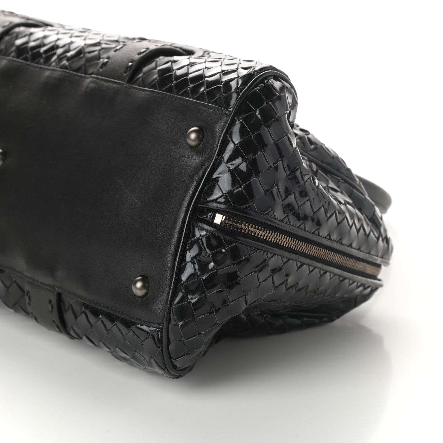 Bottega Veneta Patent Nappa Intrecciato Accordion Satchel Black 9 of 9