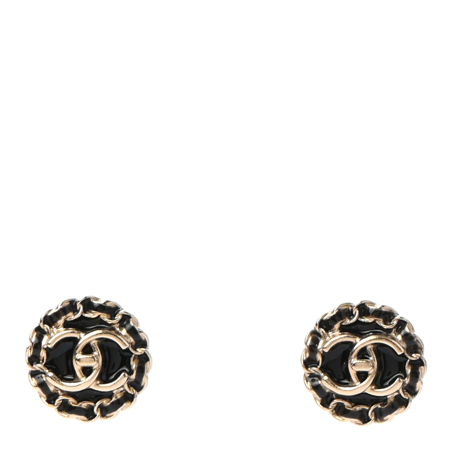 Metal Enamel CC Chain Turnlock Earrings Gold Black