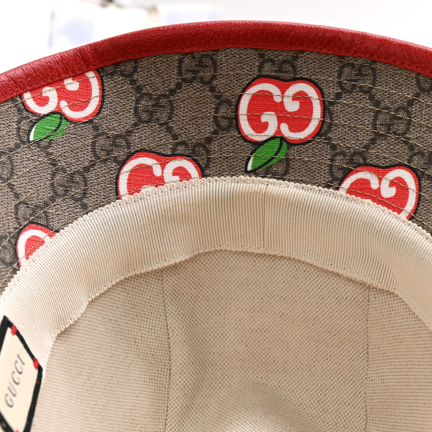 GG Supreme Monogram Apple Textured Dollar Calfskin Retro Interlocking G Fedora Pomme Bucket Hat L Beige Ebony Red