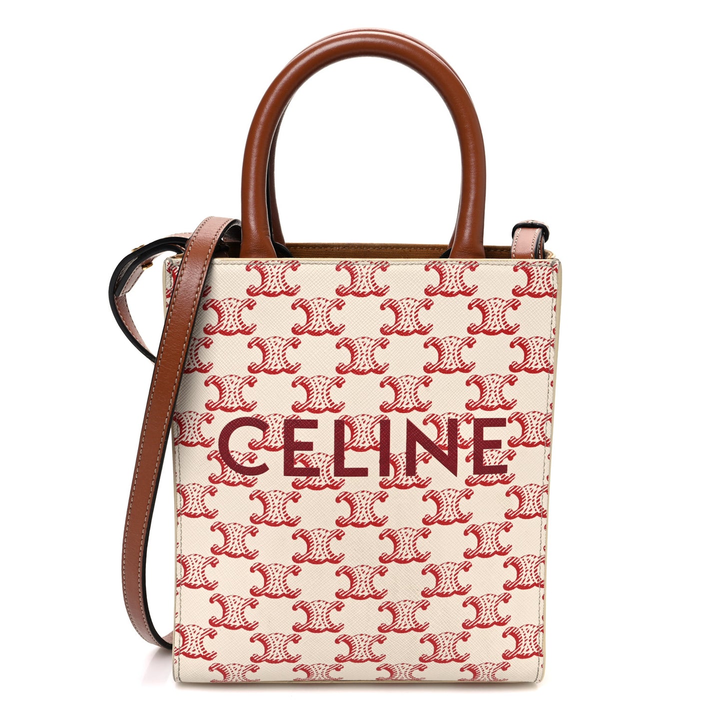 Triomphe Canvas Calfskin Mini Vertical Cabas White Red
