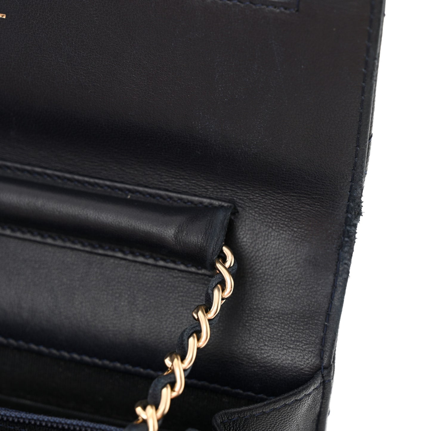 Lambskin Quilted Wallet On Chain WOC Navy Blue