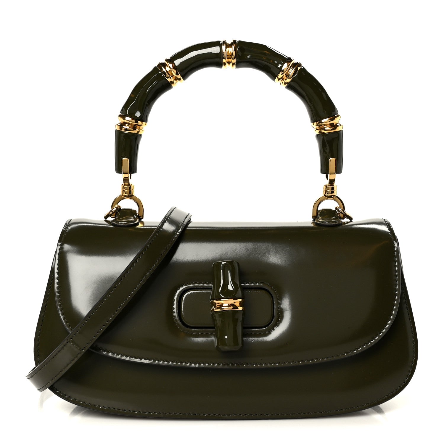 Gucci Shiny Polished Calfskin Medium Bamboo Luscious Green 1890344