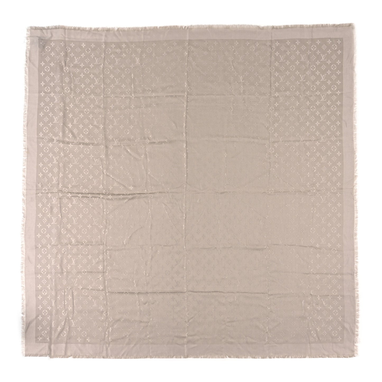 Silk Wool Monogram Shawl Greige