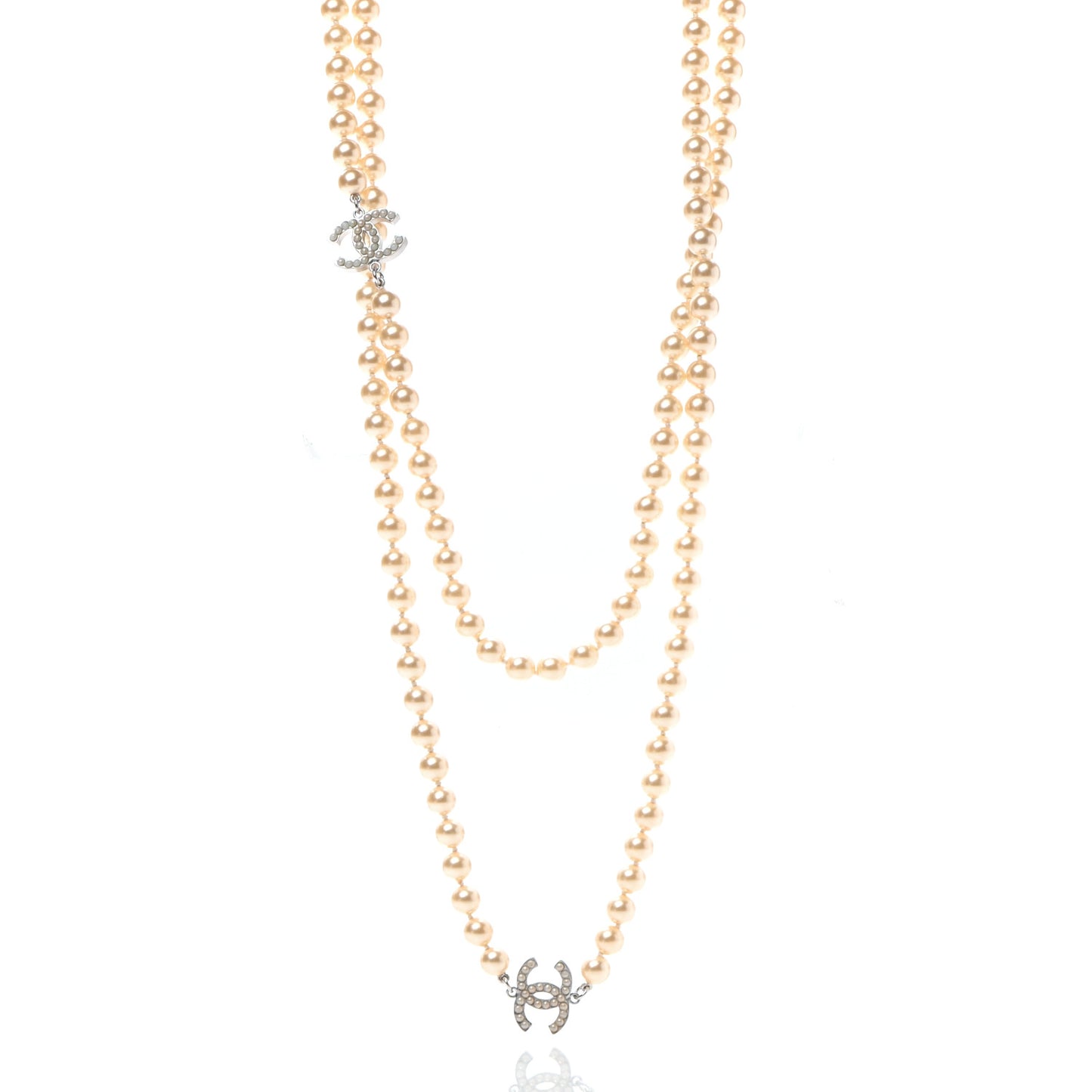 Pearl Multistrand CC Long Necklace Pearly White