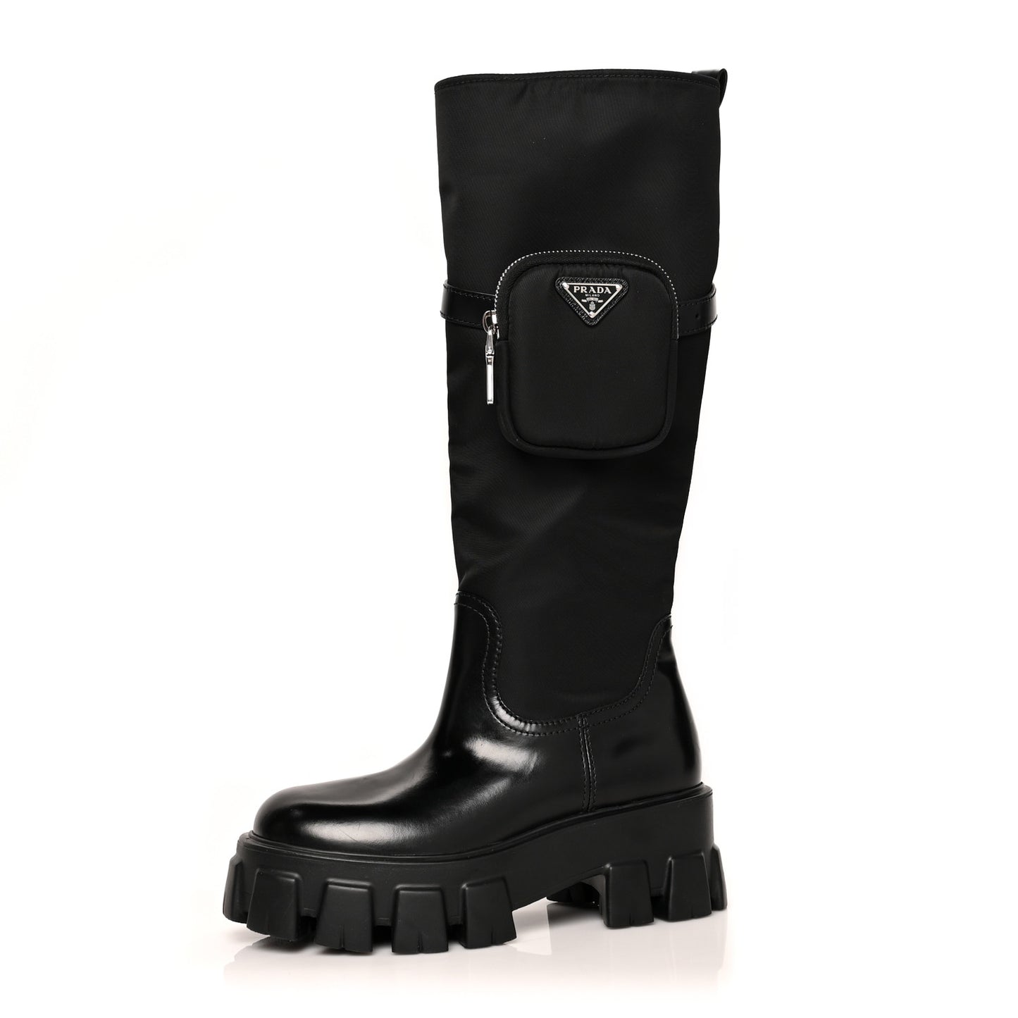 Spazzolato Rois Re-Nylon Metal Triangle Logo Monolith Pouch Pocket 55mm Tall Boots 36 Black