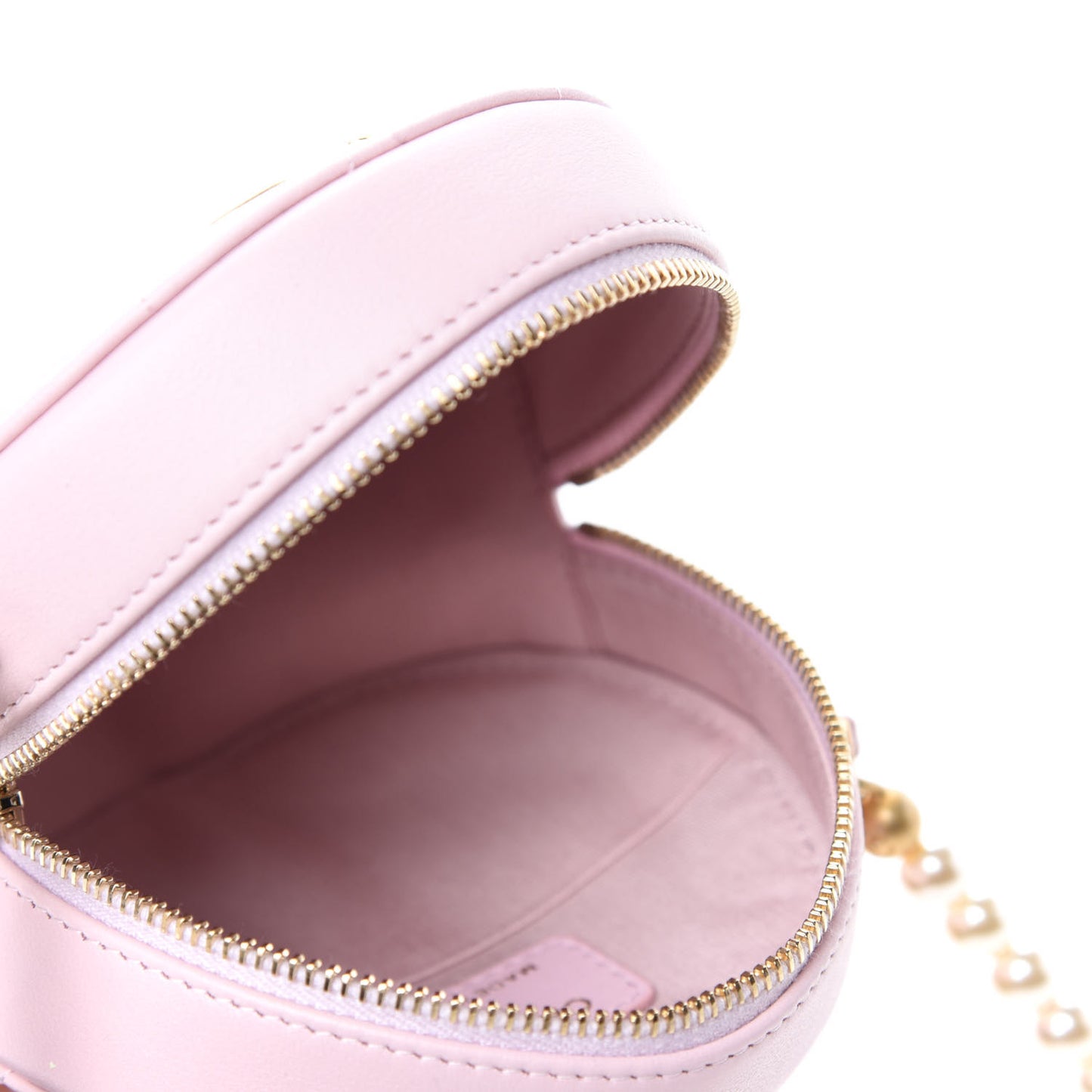 Calfskin Quilted Pearl Round Clutch With Chain Light Pink