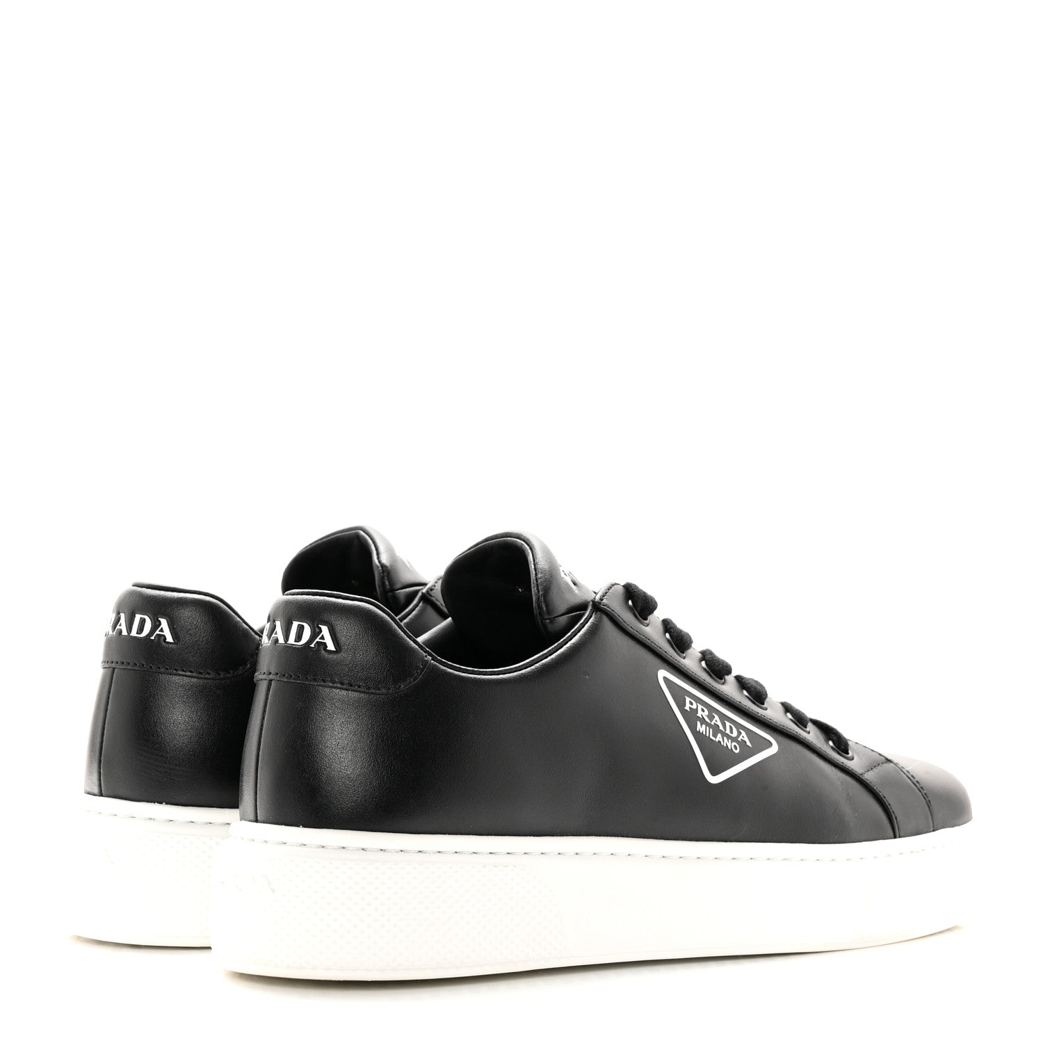 Prada Vitello Soft Triangle Logo Low Top 45mm Sneakers 40 Black White 4 of 14