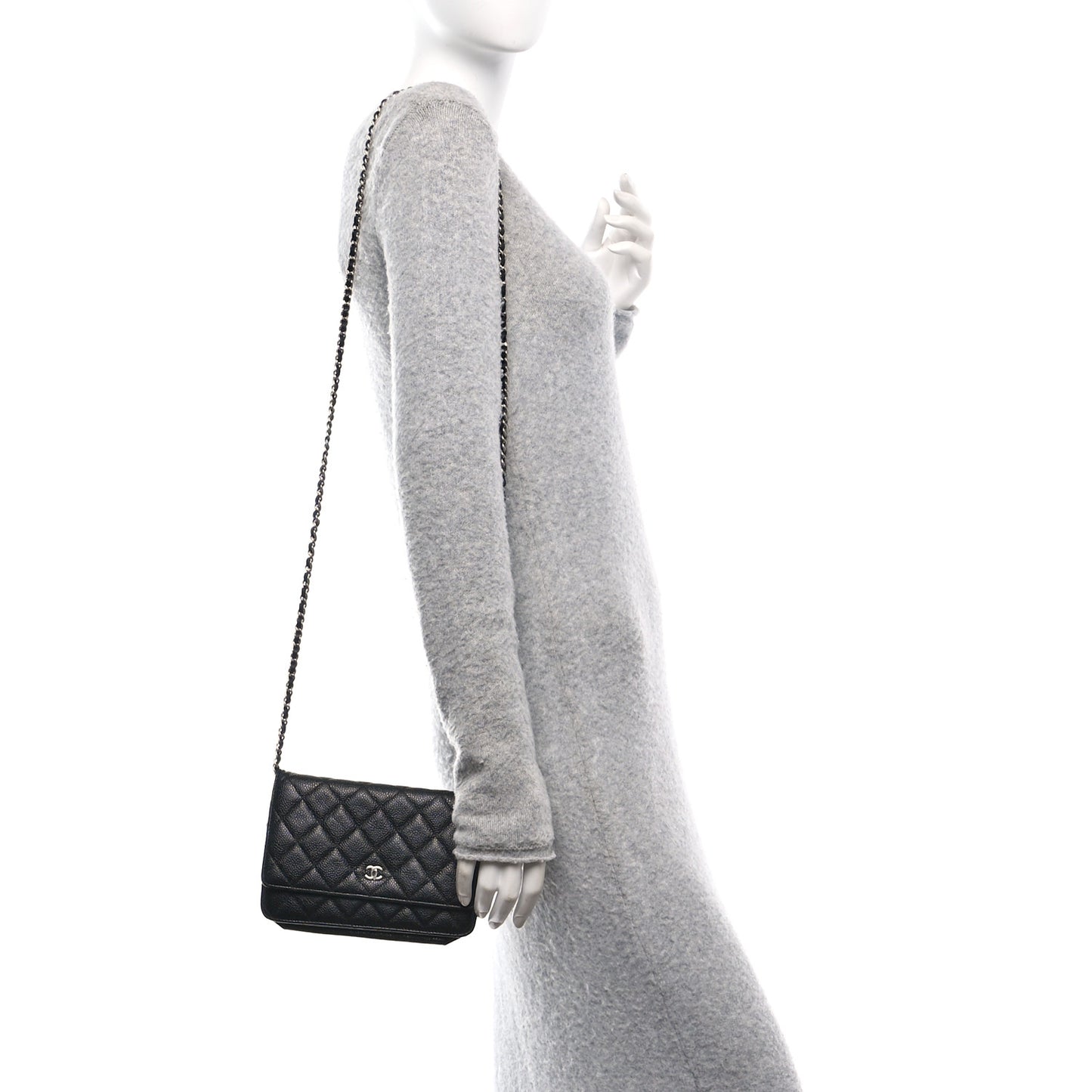 Caviar Quilted Wallet on Chain WOC Black