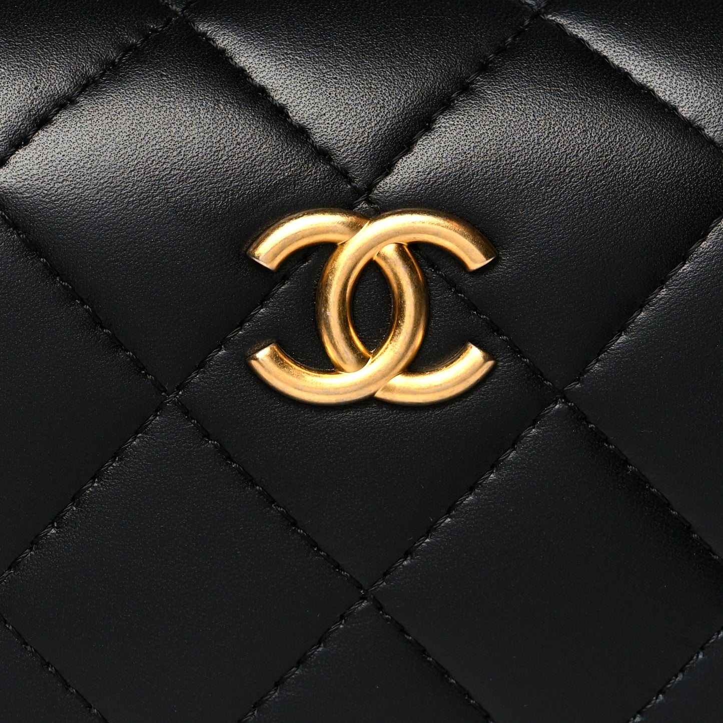 Lambskin Quilted Small CC Bubble Vanity Case With Chain Black