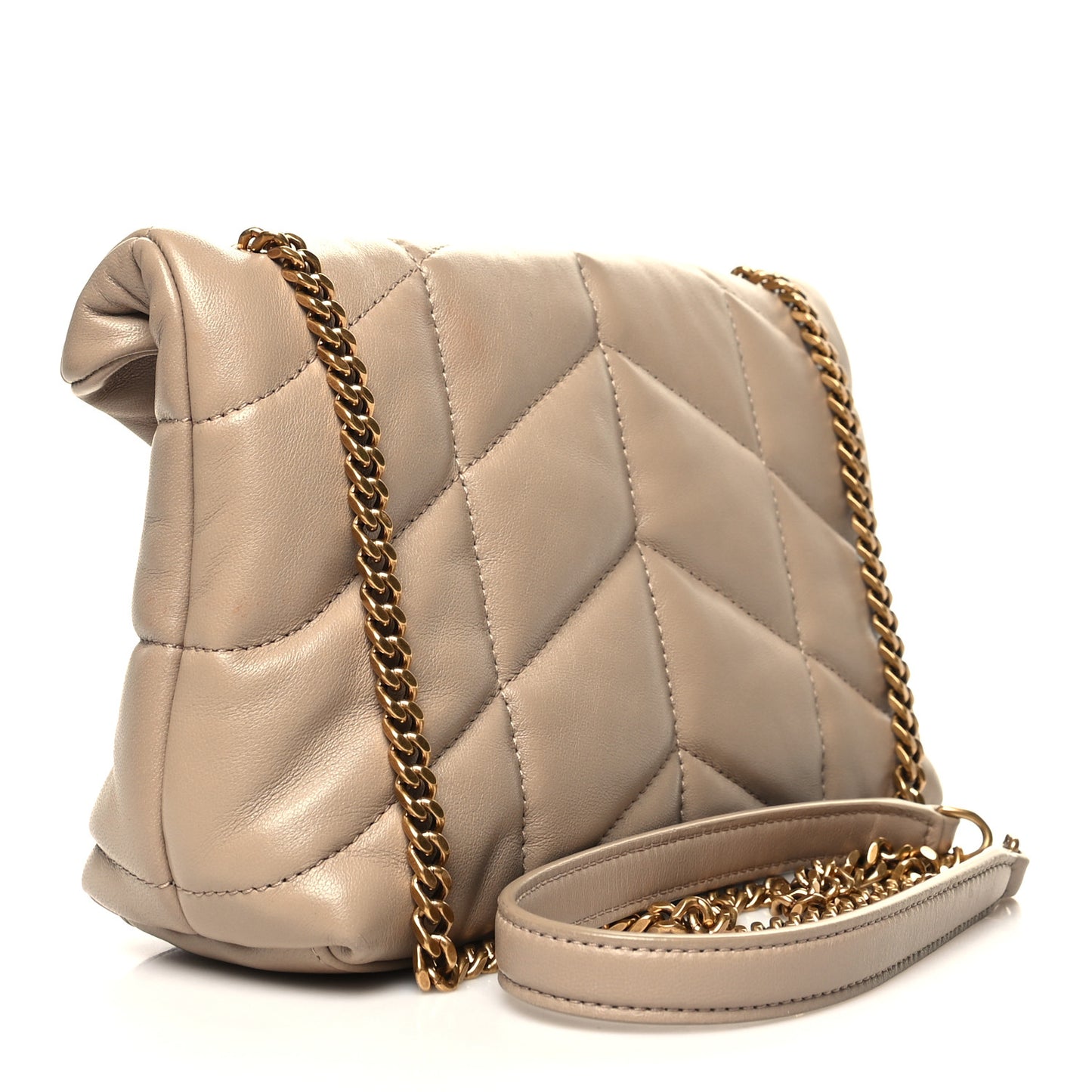 Lambskin Quilted Toy Loulou Puffer Monogram Chain Satchel Dark Beige