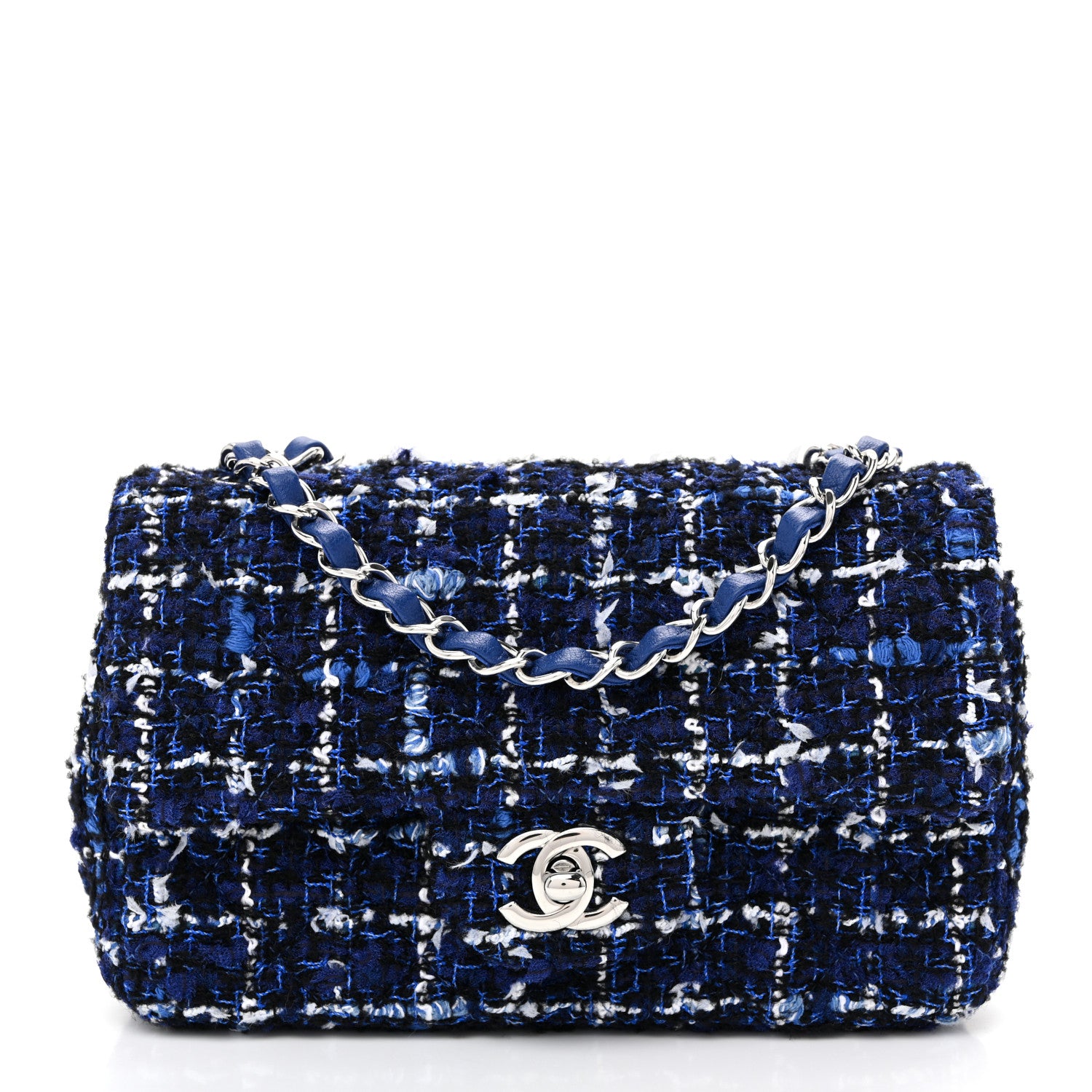 Chanel Tweed Quilted Mini Rectangular Flap Navy Blue Ecru 1920280