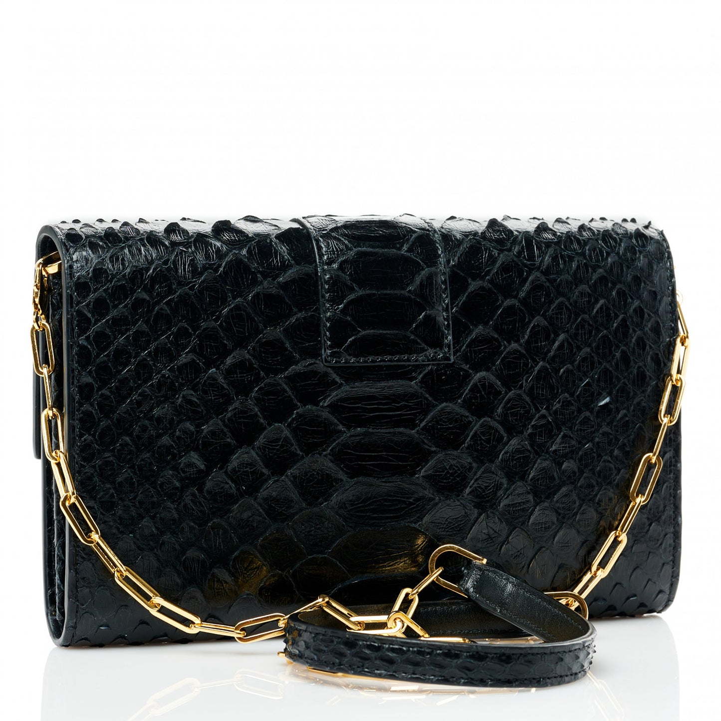 Semi Shiny Snakeskin 001 Chain Wallet Black