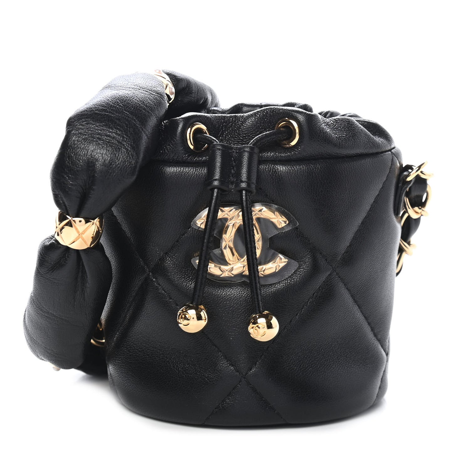 Calfskin Pillow Crush Clutch With Chain Black