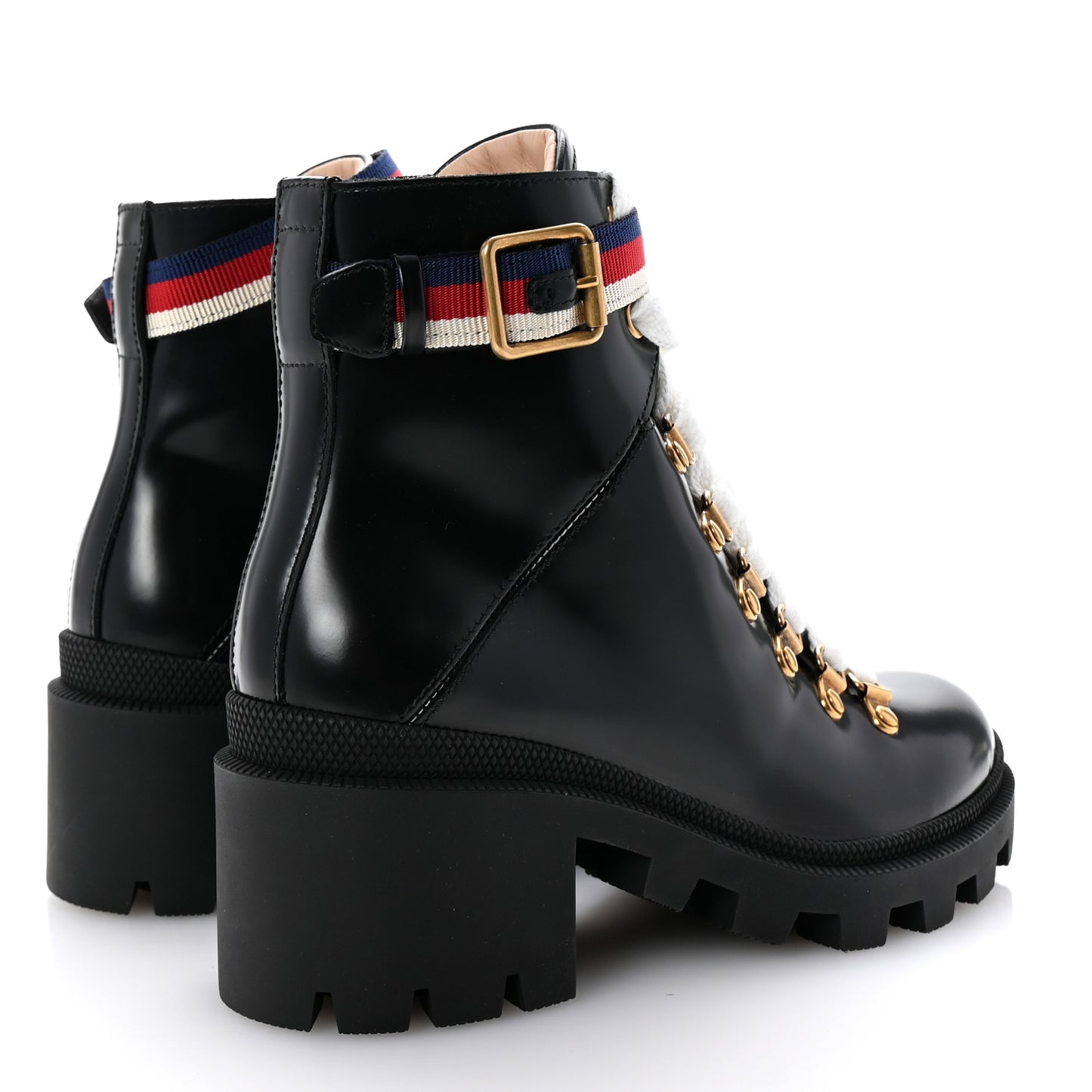 Calfskin Sylvie Web Lace Up Combat Boots 35 Black