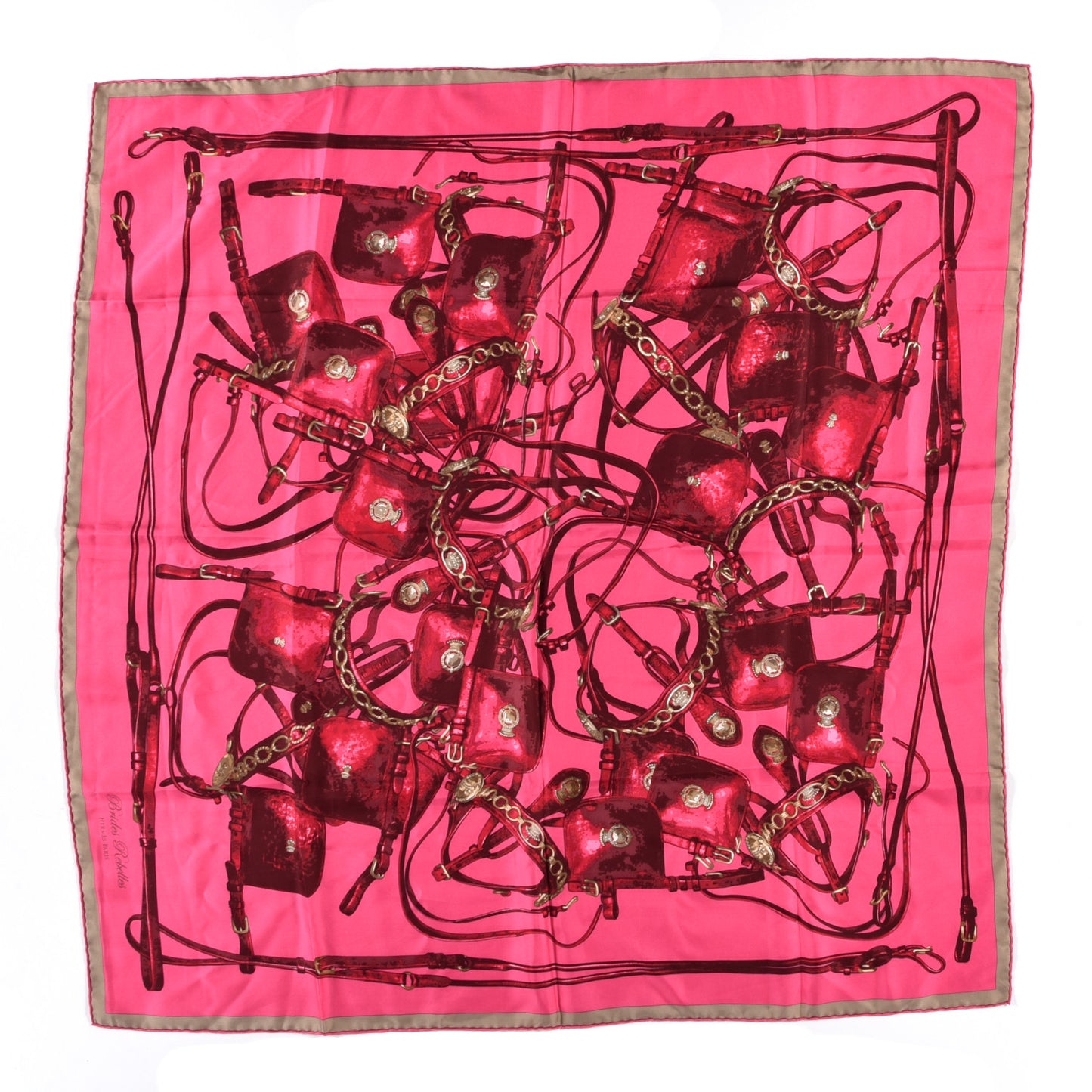 Silk Brides Rebelles Scarf 90 Rose Vif Prune Beige Dore