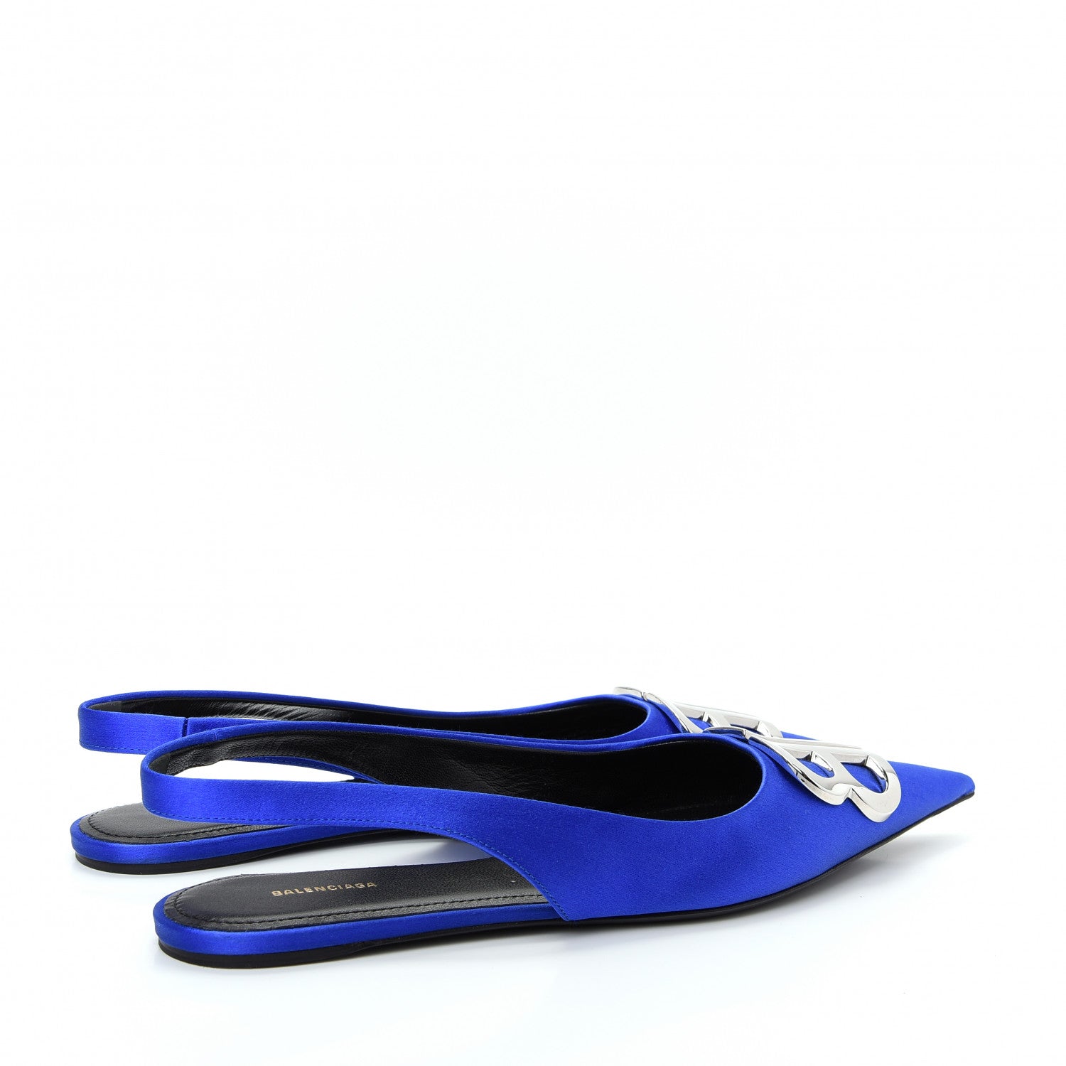 Balenciaga Satin BB Knife Pointy Toe Slingback Flats 36 Bleu 4 of 11