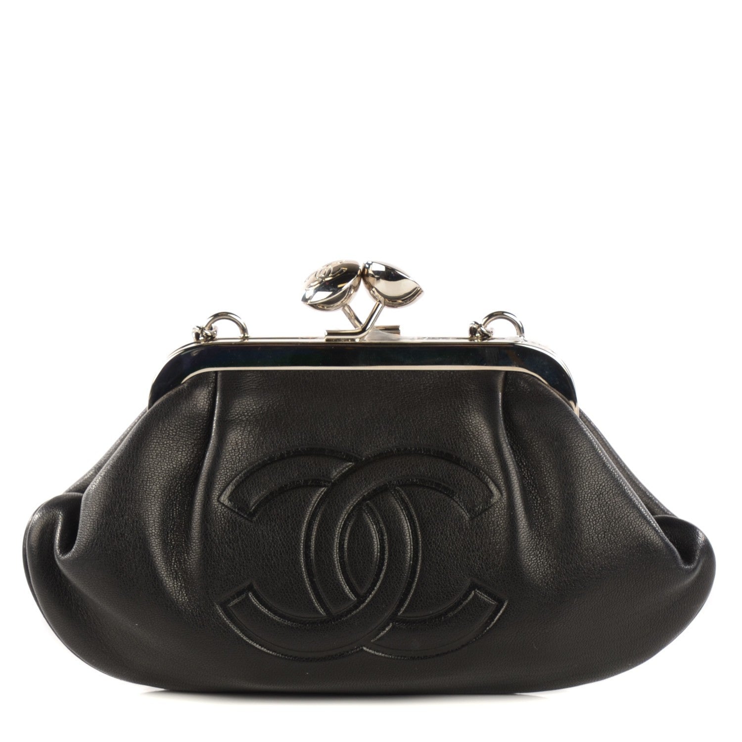 Chanel Lambskin CC Kiss Lock Evening Clutch Black 113925