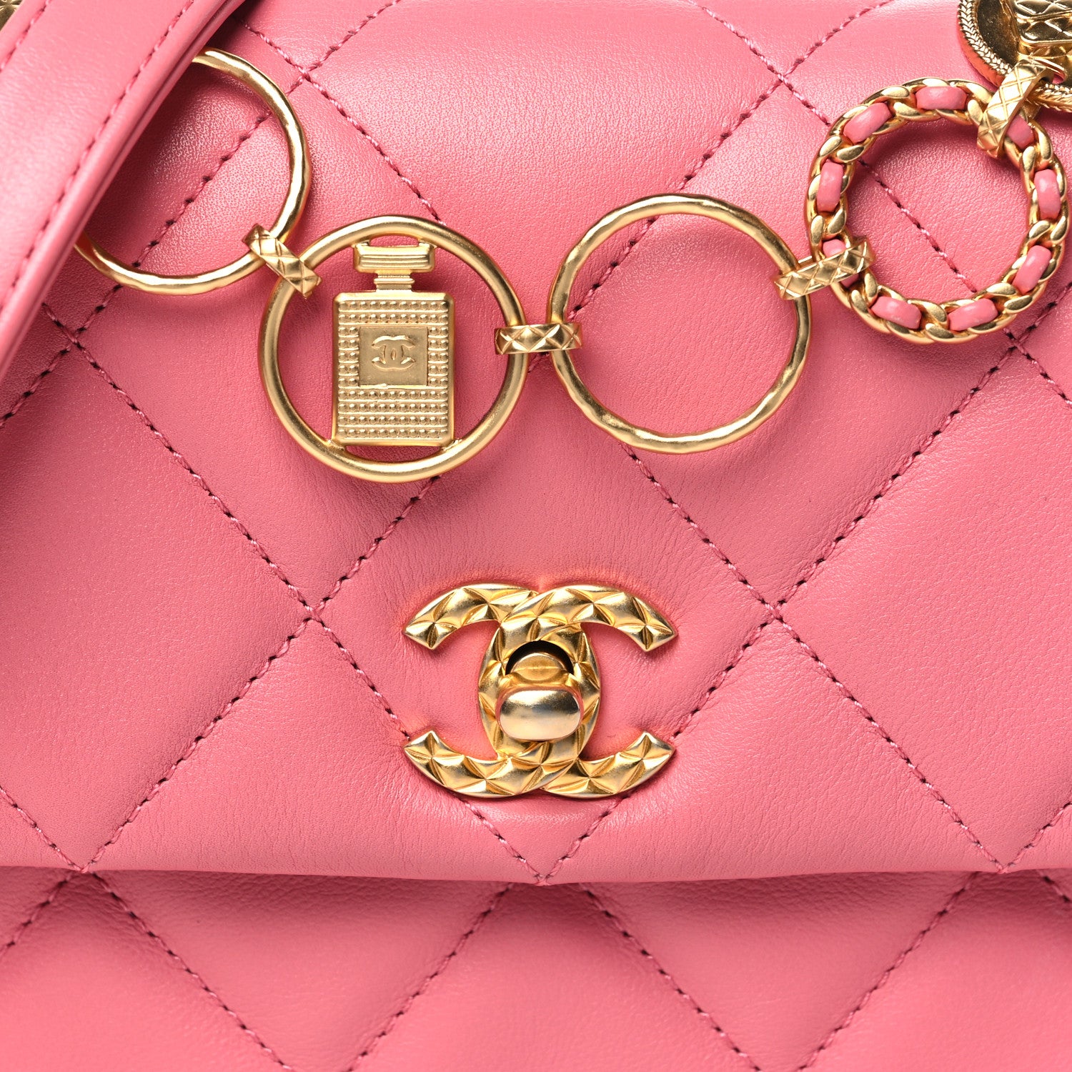 Chanel Lambskin Quilted Mini Charms Square Flap Pink 8 of 10