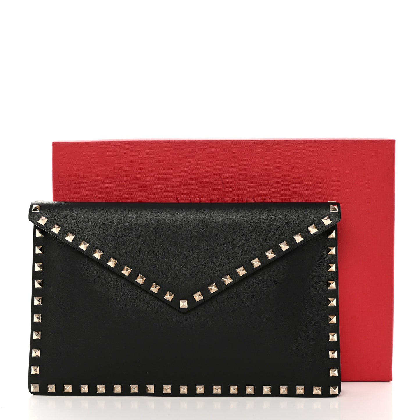 Vitello Large Rockstud Envelope Clutch Black
