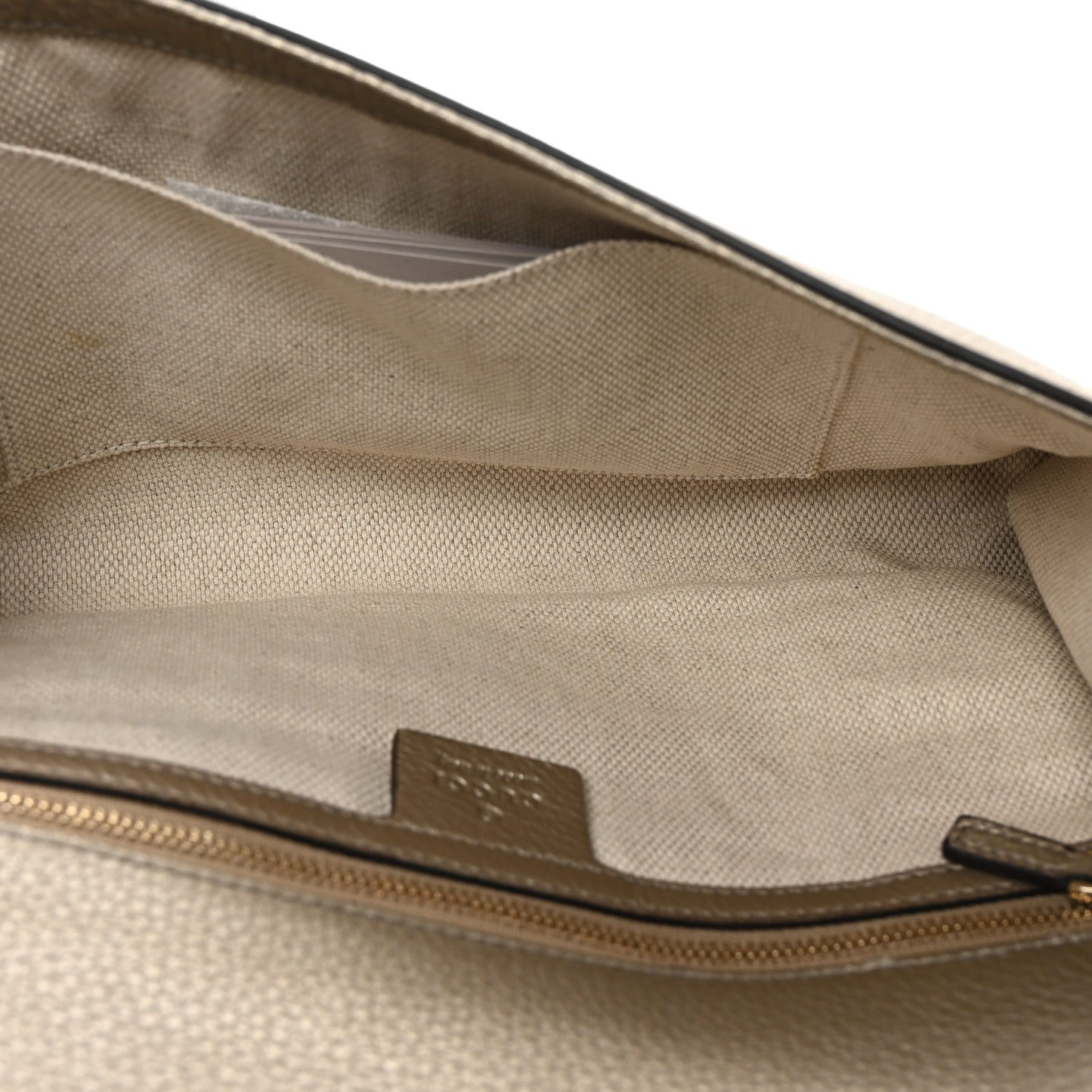 Metallic Pebbled Calfskin Medium Soho Clutch Golden Beige