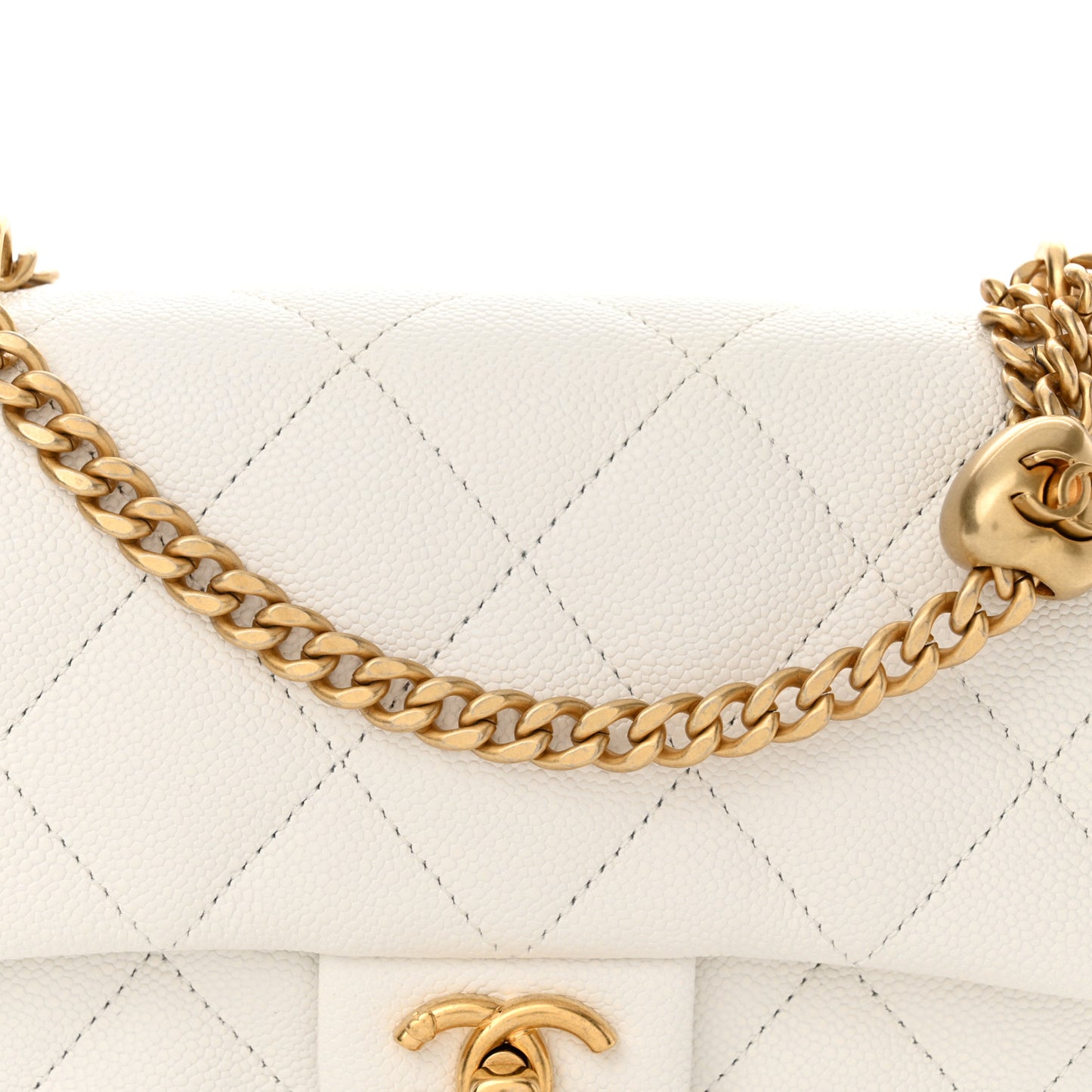 Caviar Quilted Mini Sweetheart Flap White