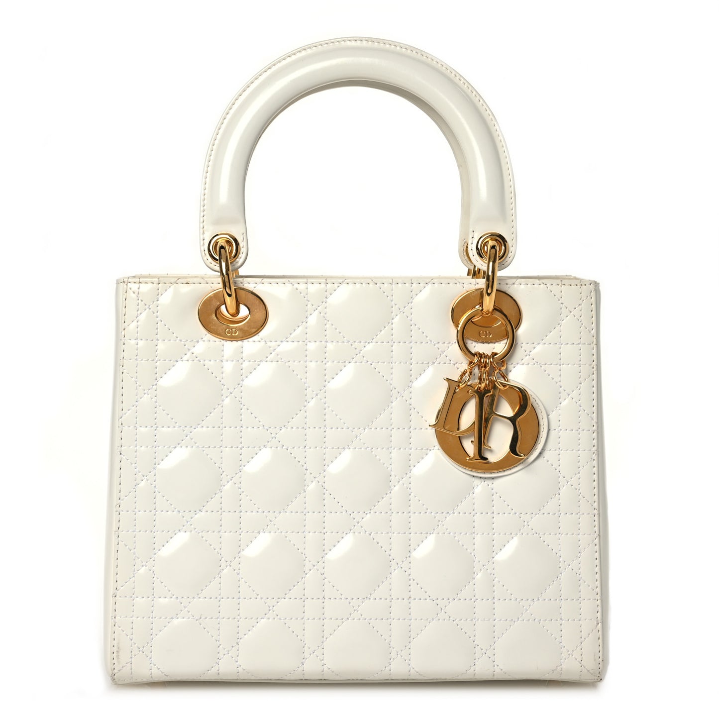 Glazed Calfskin Cannage Medium Lady Dior White