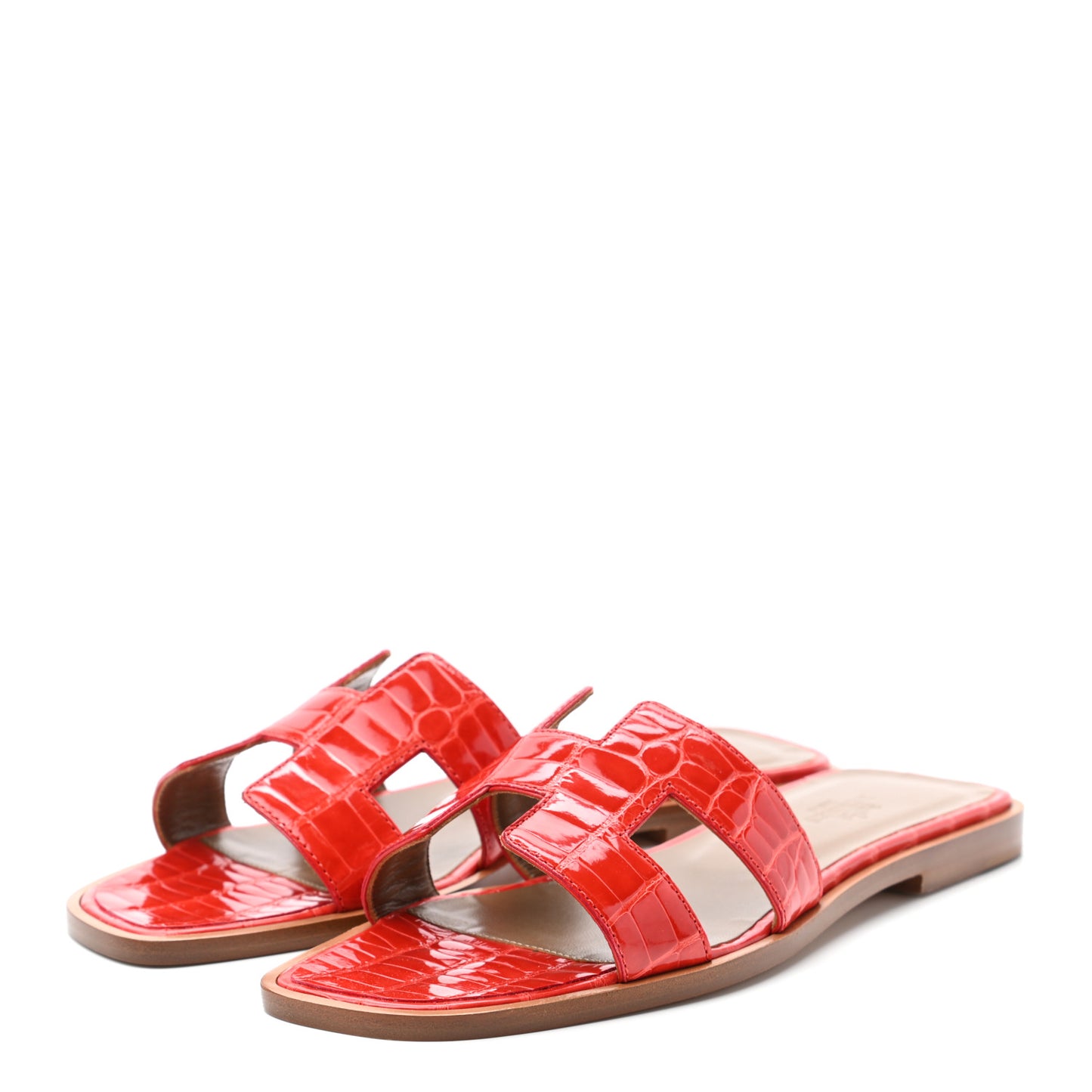 Shiny Alligator Oran Sandals 36 Orange Poppy