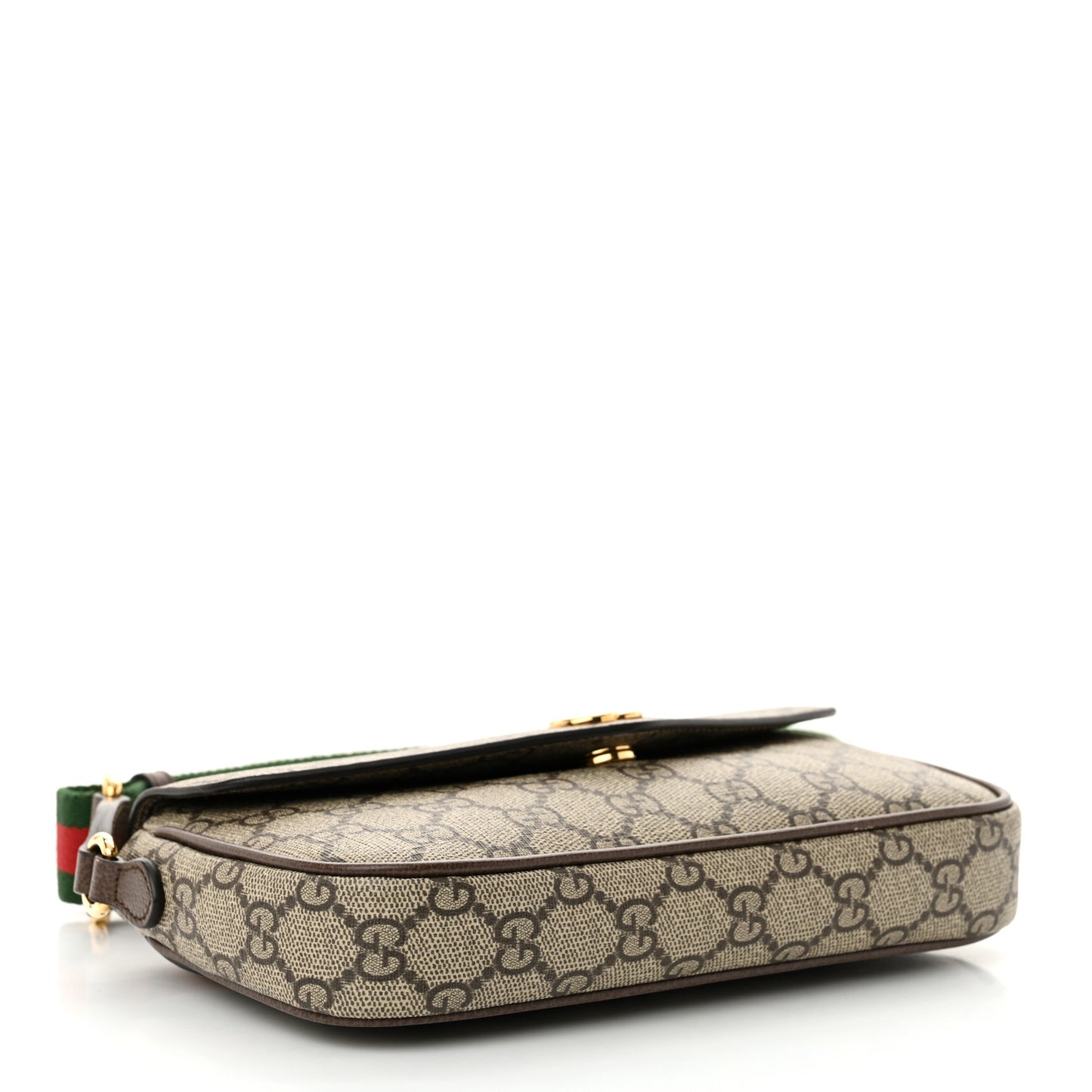 GG Supreme Monogram Textured Dollar Calfskin Web Mini Ophidia Envelope Shoulder Bag Beige Ebony
