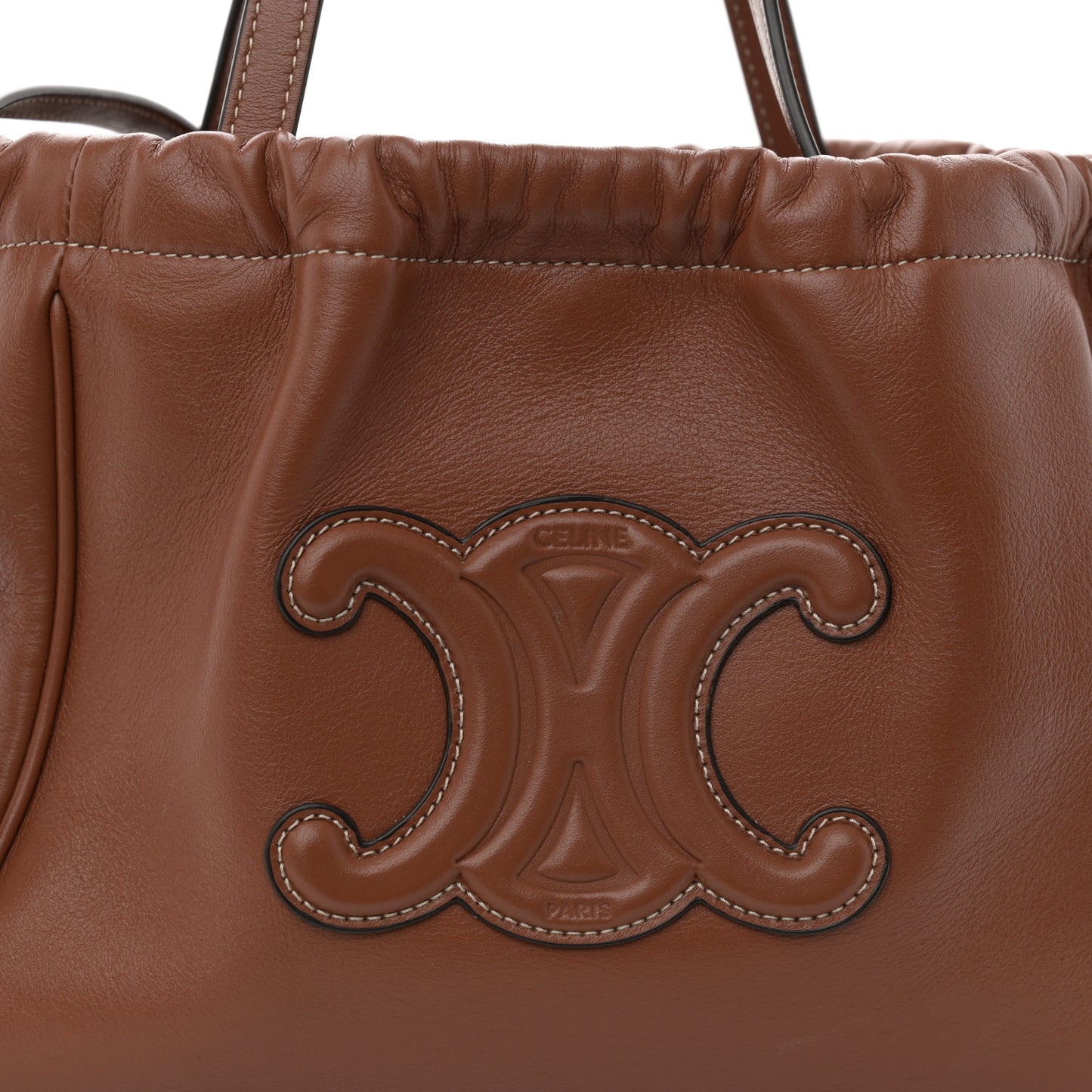 Smooth Calfskin Cuir Small Triomphe Cabas Drawstring Tan